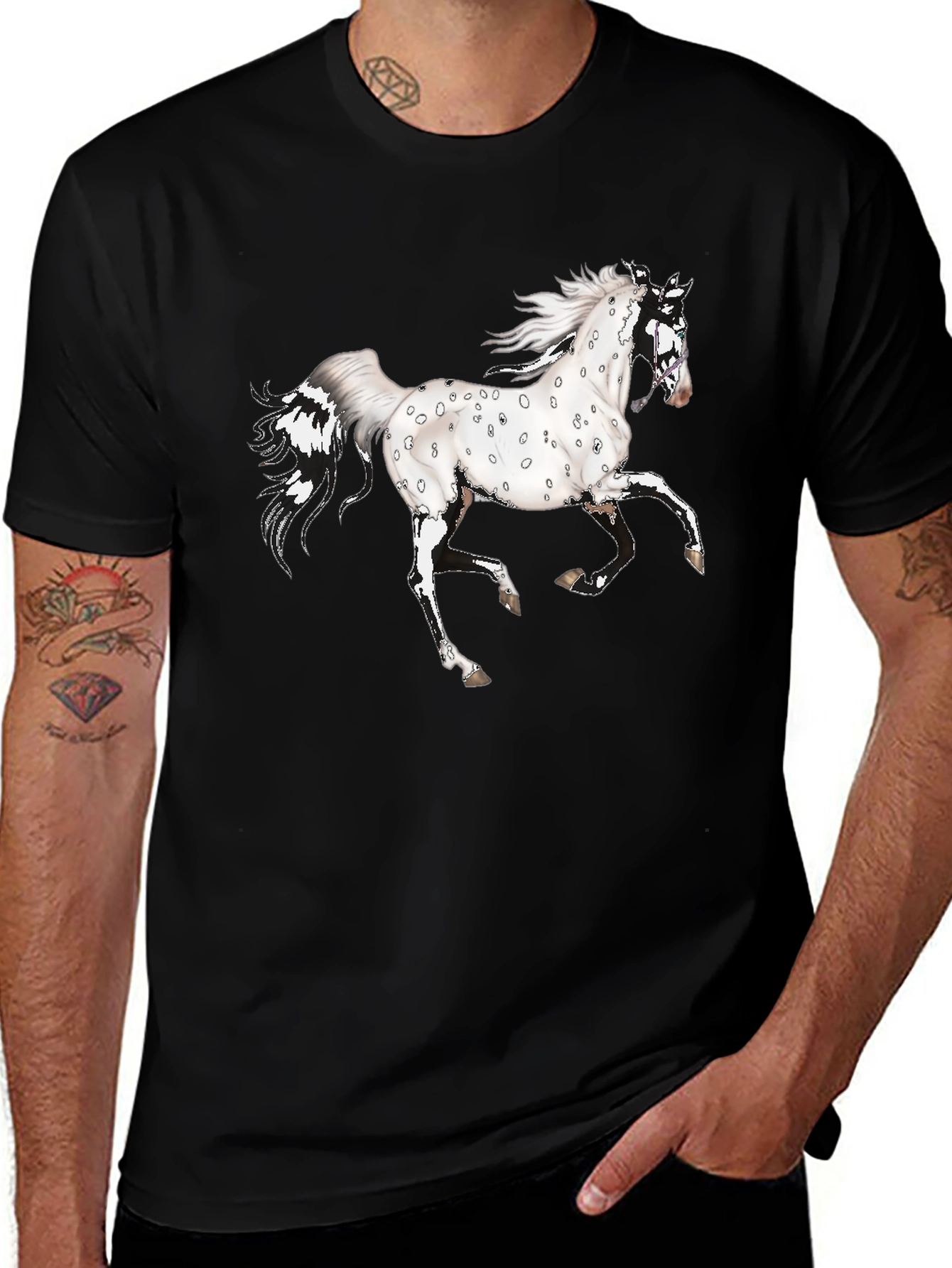 Spotted Horse Graphic Tee - Black Cotton Shirt