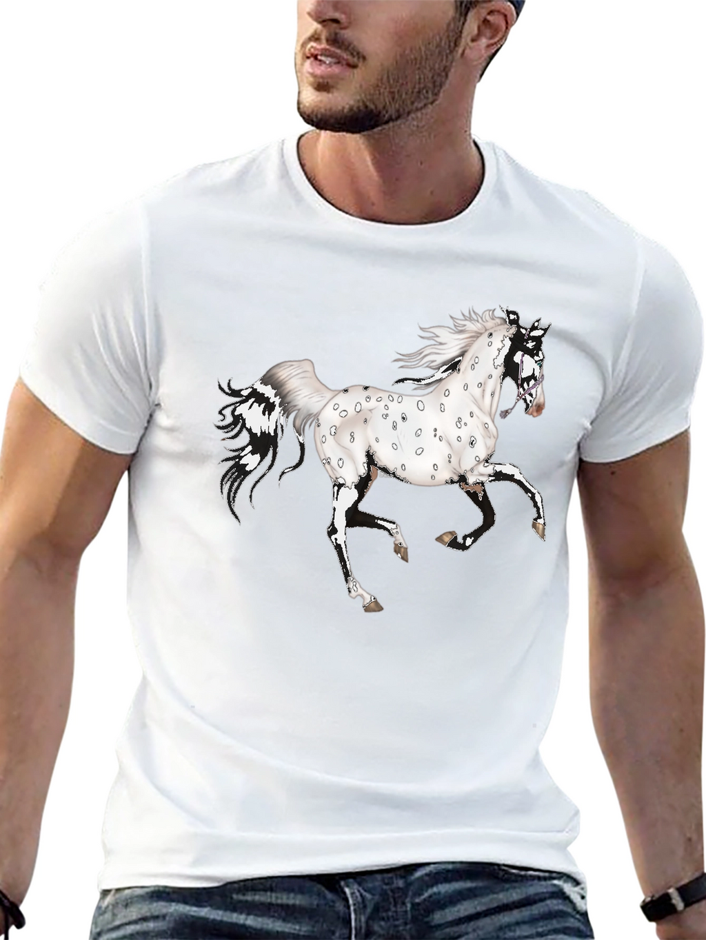 Spotted Horse Graphic Tee - Black Cotton Shirt