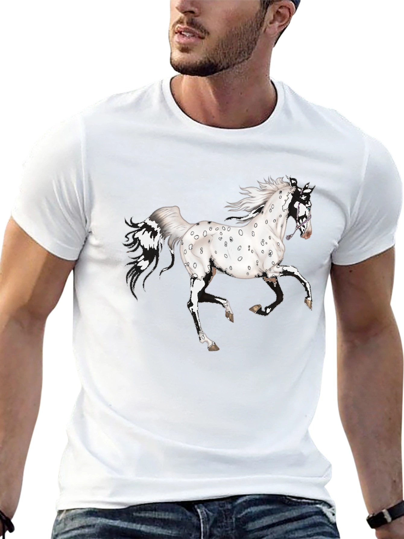 Spotted Horse Graphic Tee - Black Cotton Shirt