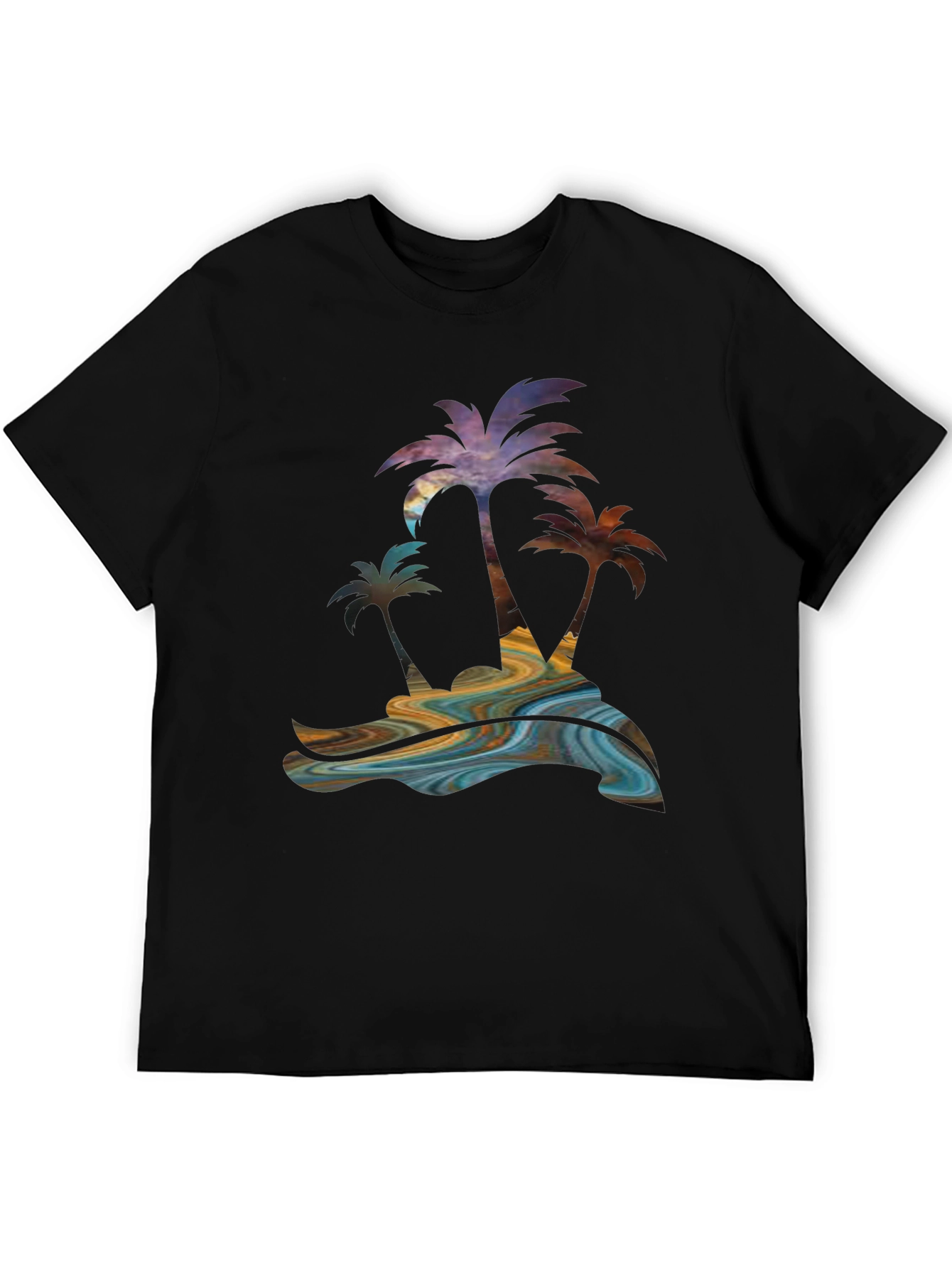 Tropical Palm Tree Graphic Mens Black Tee