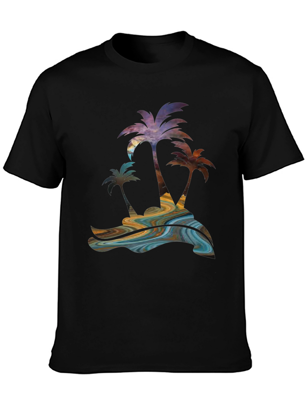 Tropical Palm Tree Graphic Mens Black Tee