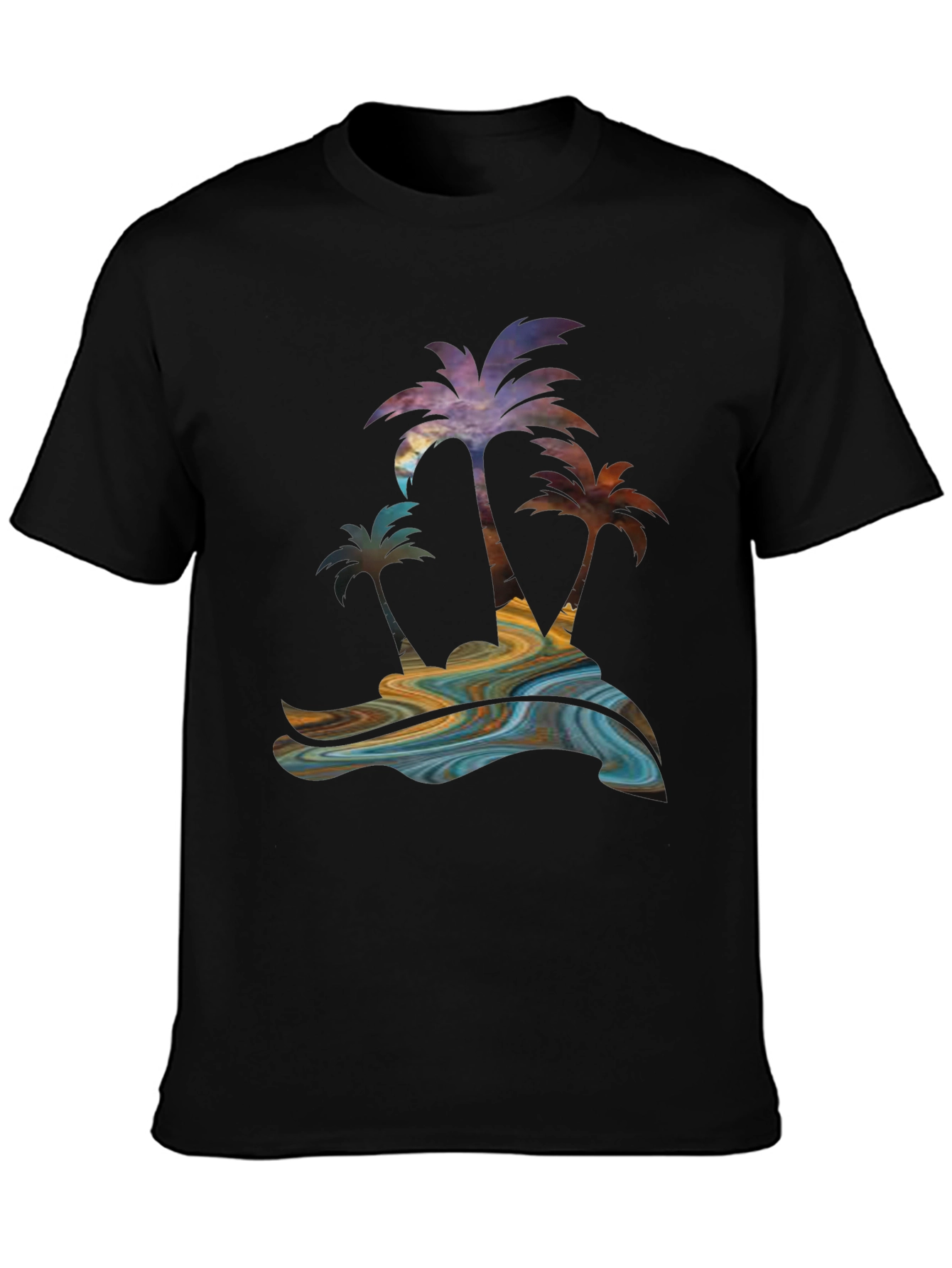 Tropical Palm Tree Graphic Mens Black Tee
