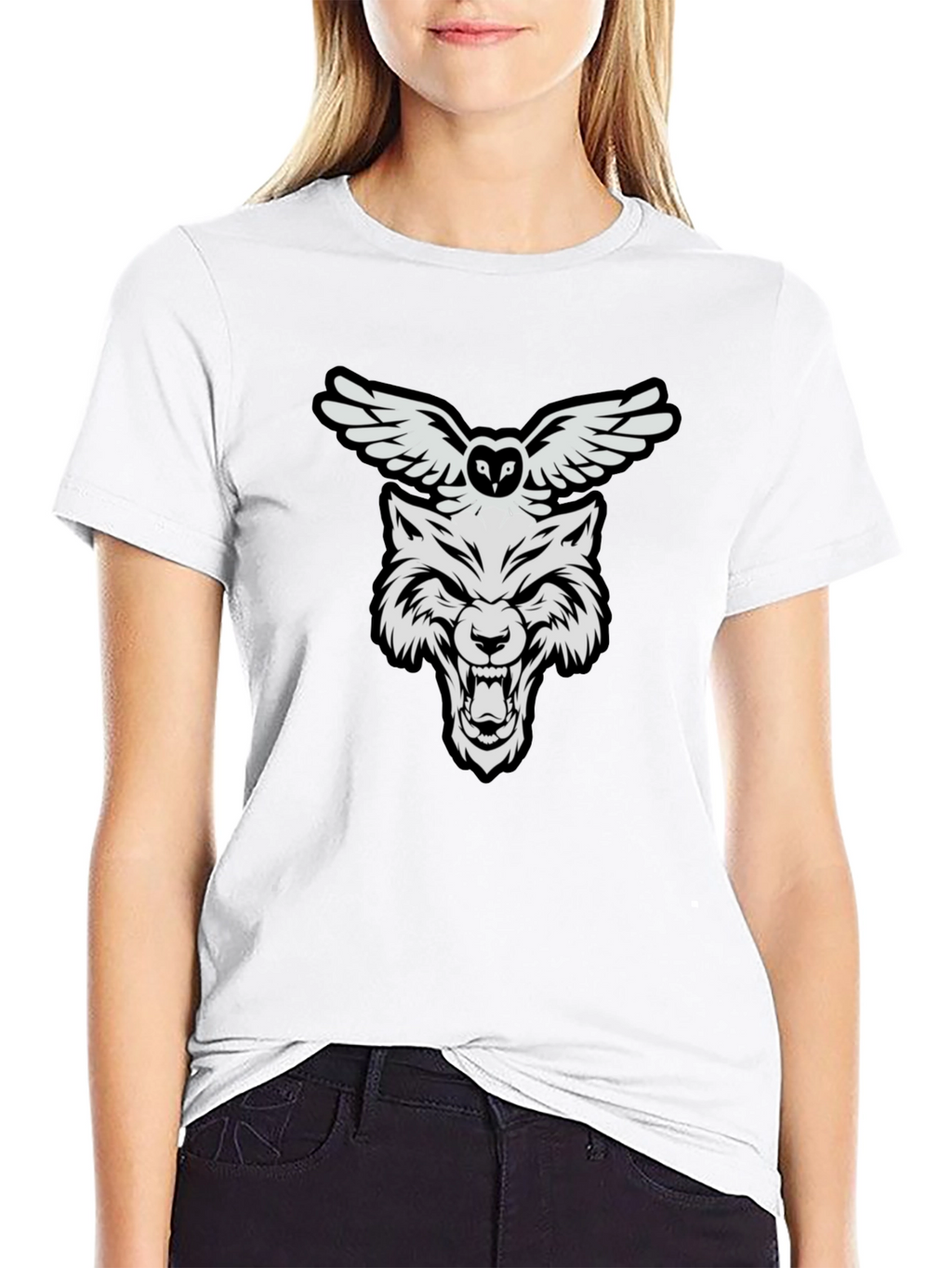 Wolf and Owl Graphic Print T-Shirt