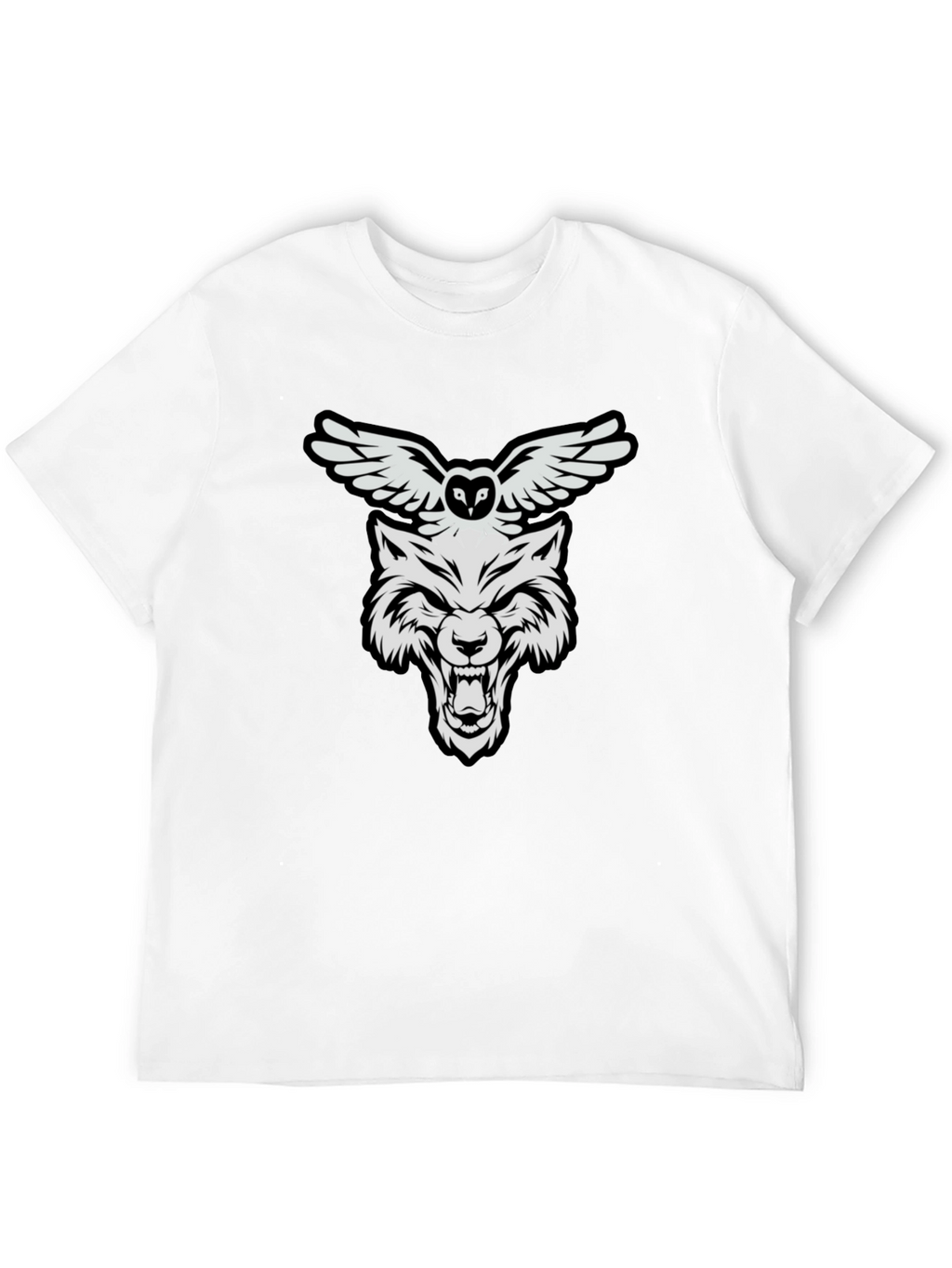 Wolf and Owl Graphic Print T-Shirt