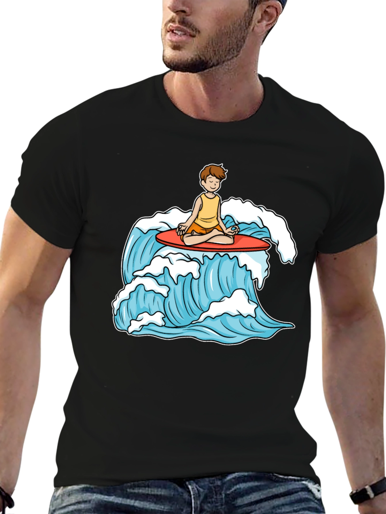 Zen Surfer T-Shirt - Meditating on Waves