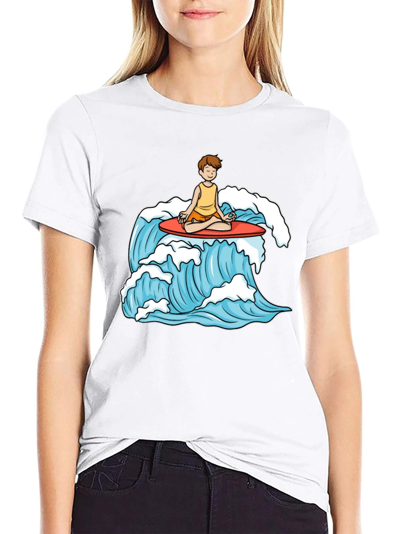 Zen Surfer T-Shirt - Meditating on Waves