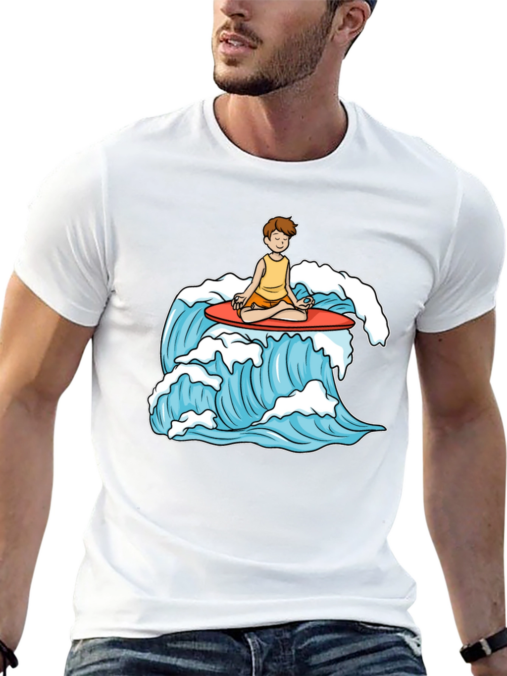 Zen Surfer T-Shirt - Meditating on Waves