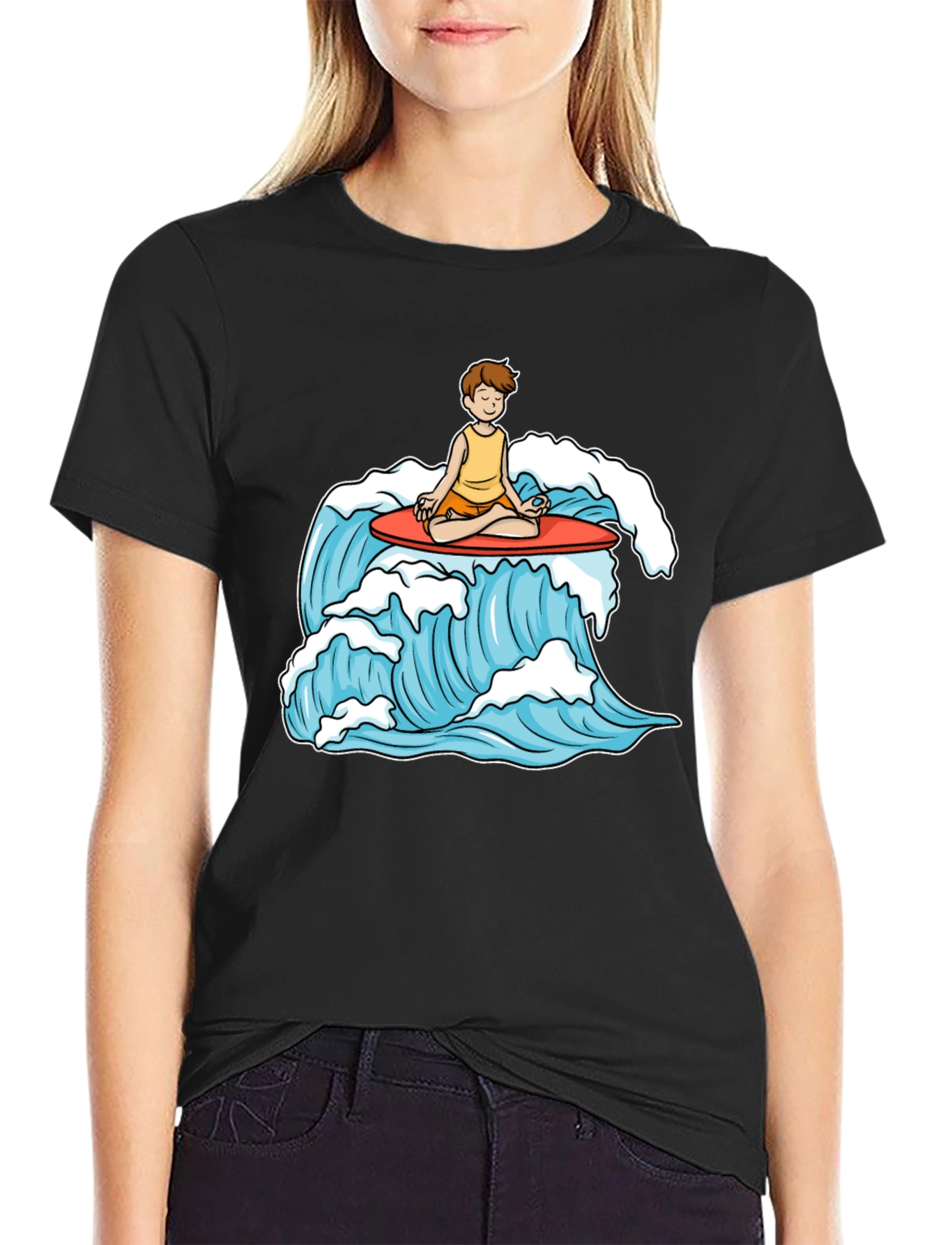 Zen Surfer T-Shirt - Meditating on Waves