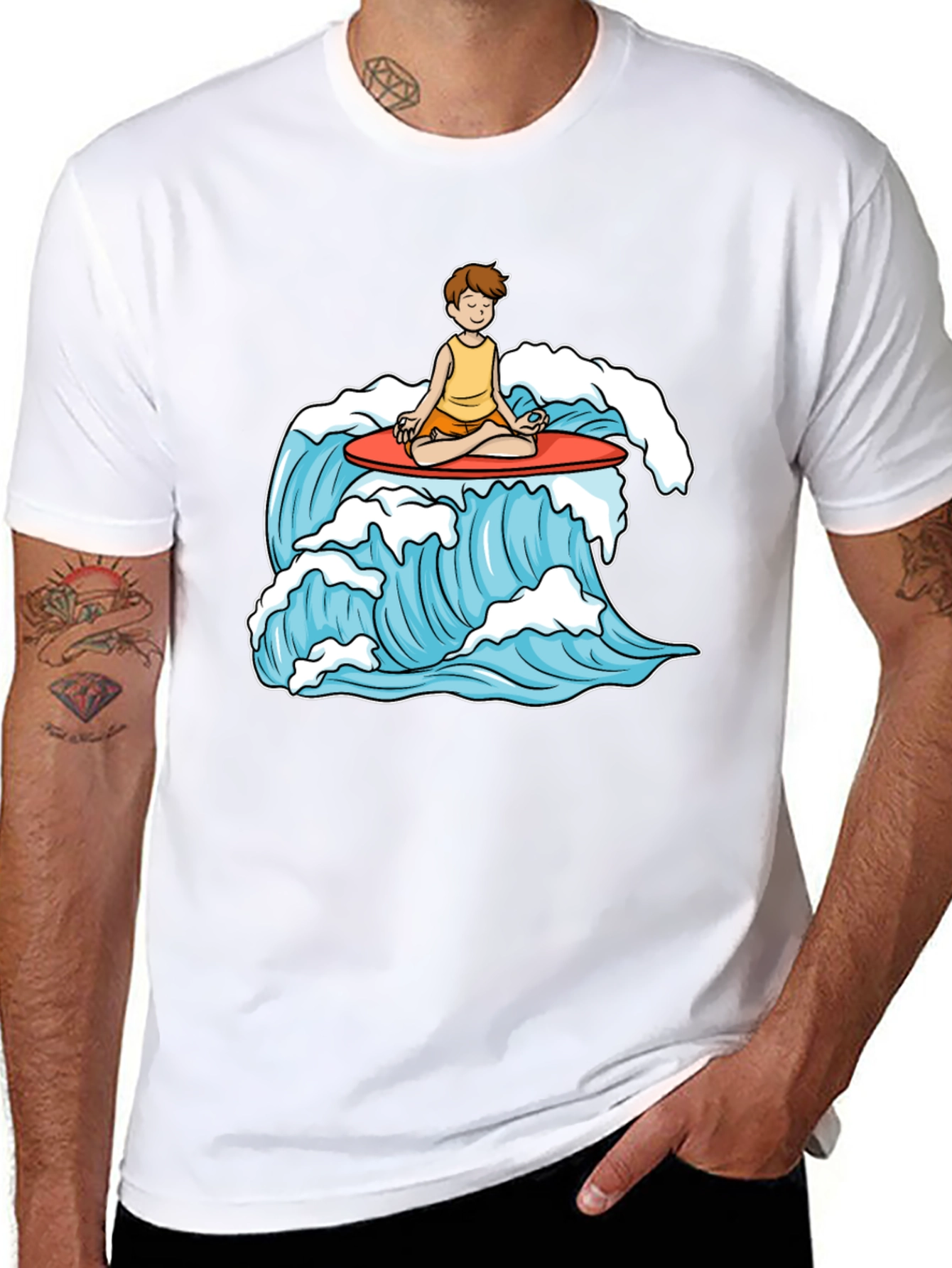 Zen Surfer T-Shirt - Meditating on Waves