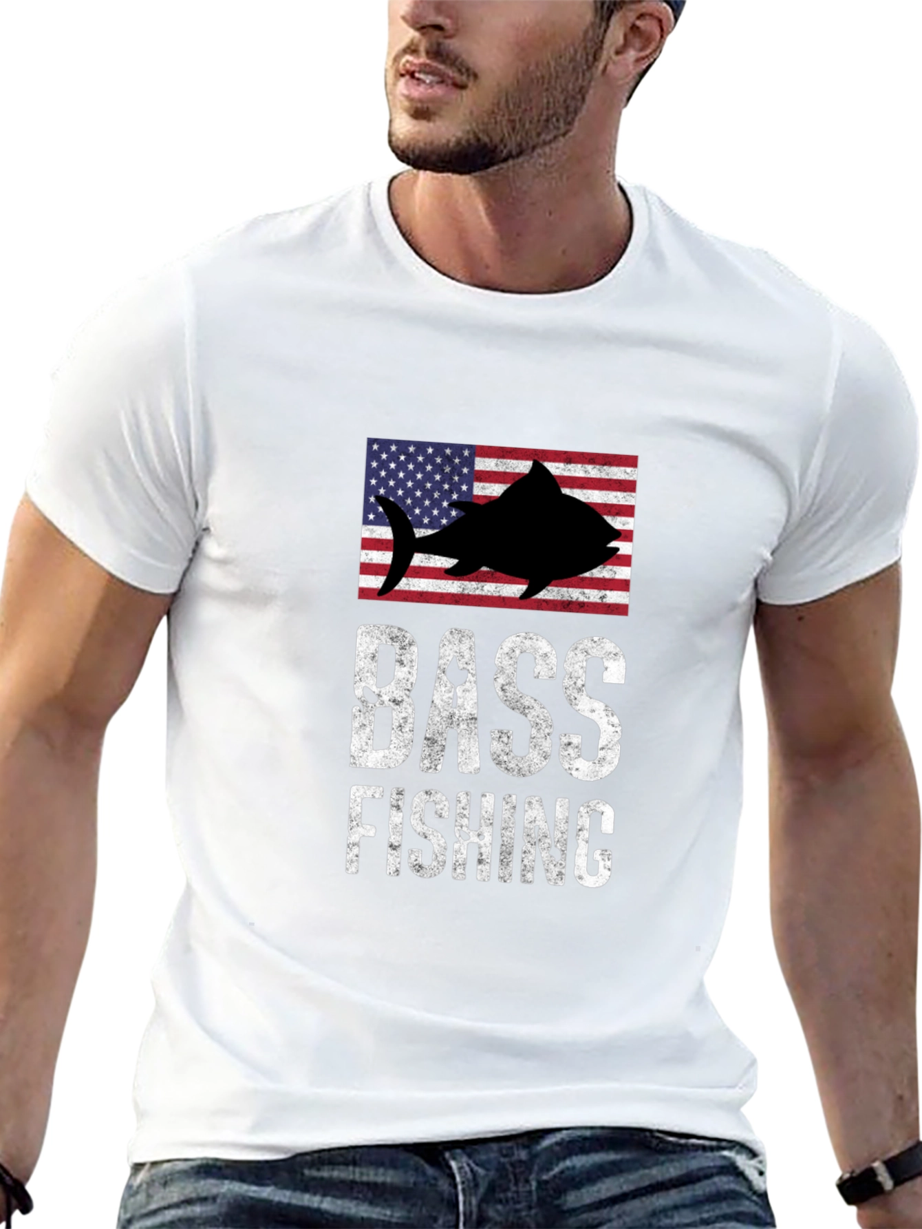 Bass Fishing American Flag Graphic T-Shirt