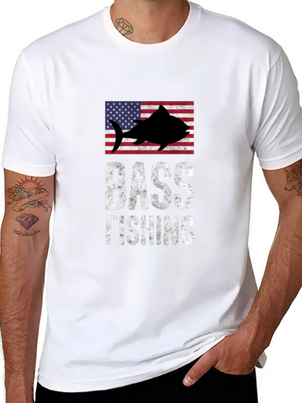 Bass Fishing American Flag Graphic T-Shirt