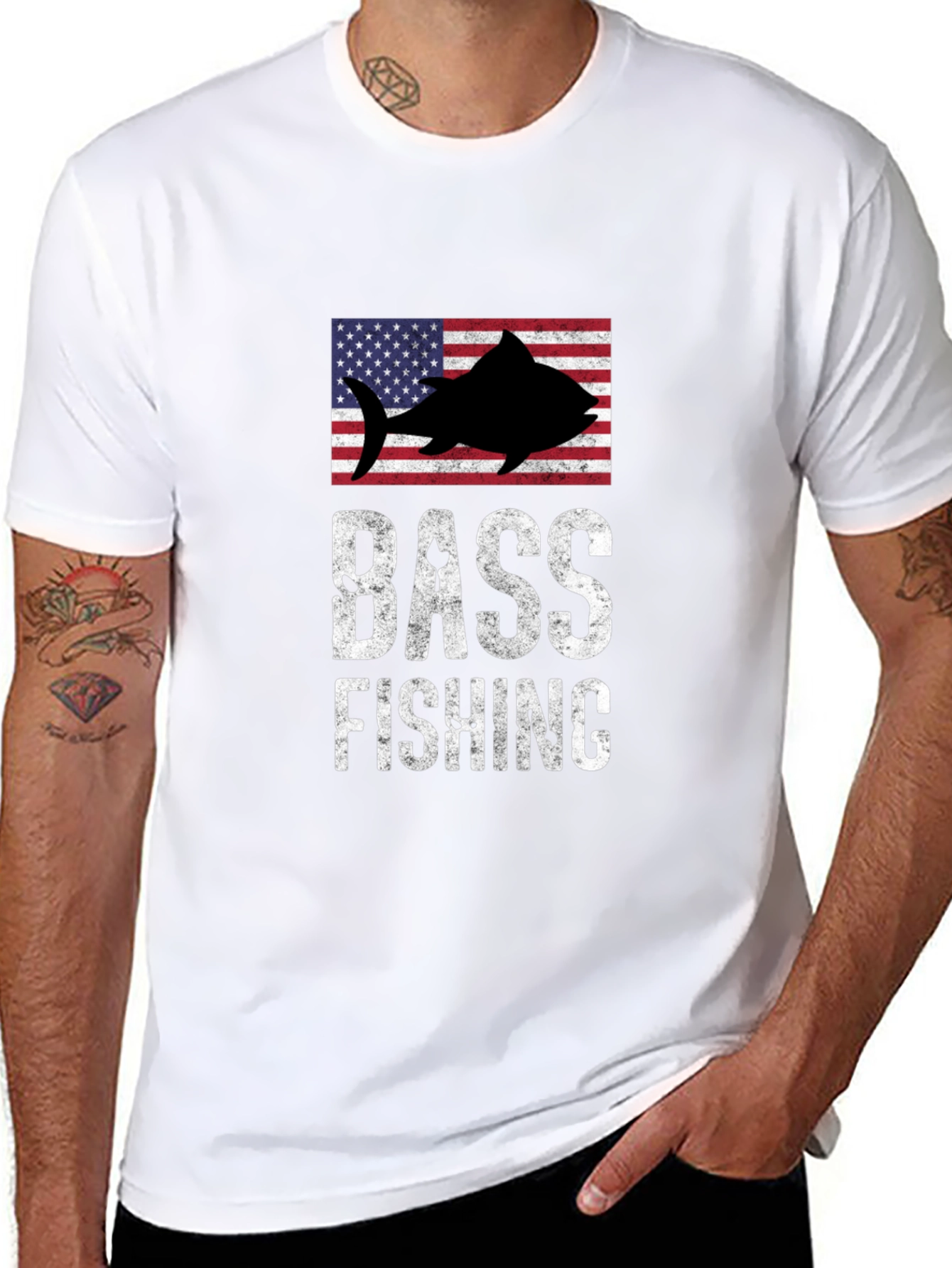 Bass Fishing American Flag Graphic T-Shirt