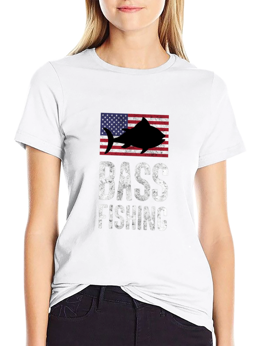 Bass Fishing American Flag Graphic T-Shirt