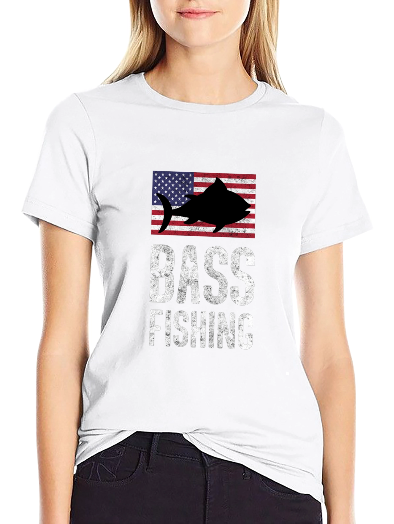 Bass Fishing American Flag Graphic T-Shirt