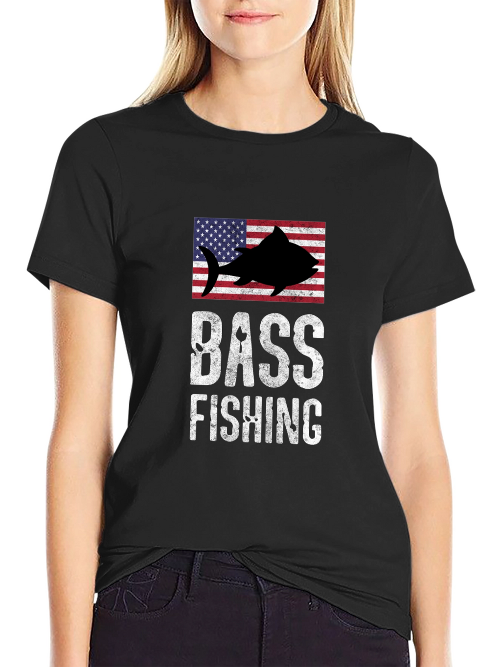 Bass Fishing American Flag Graphic T-Shirt