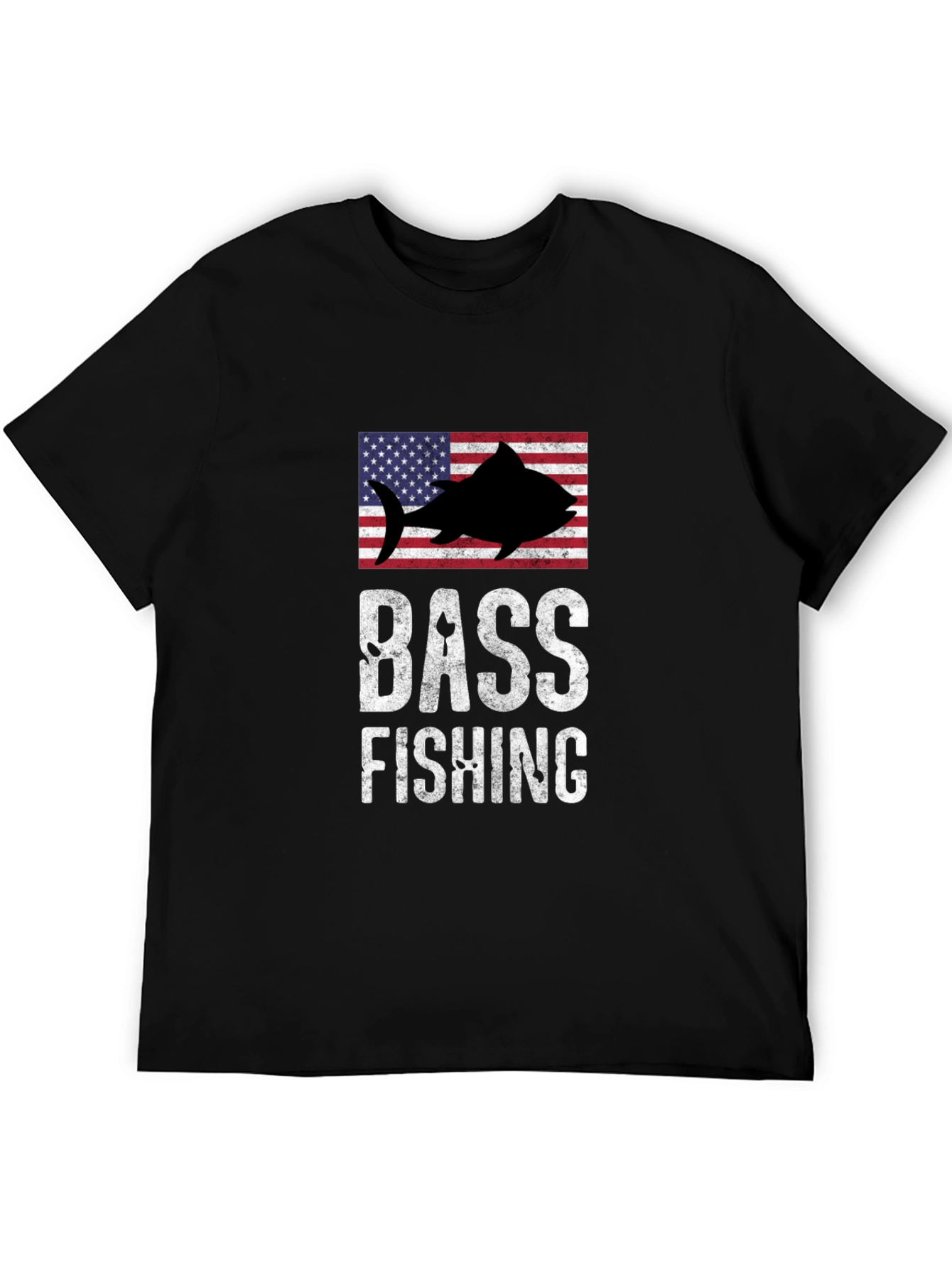 Bass Fishing American Flag Graphic T-Shirt