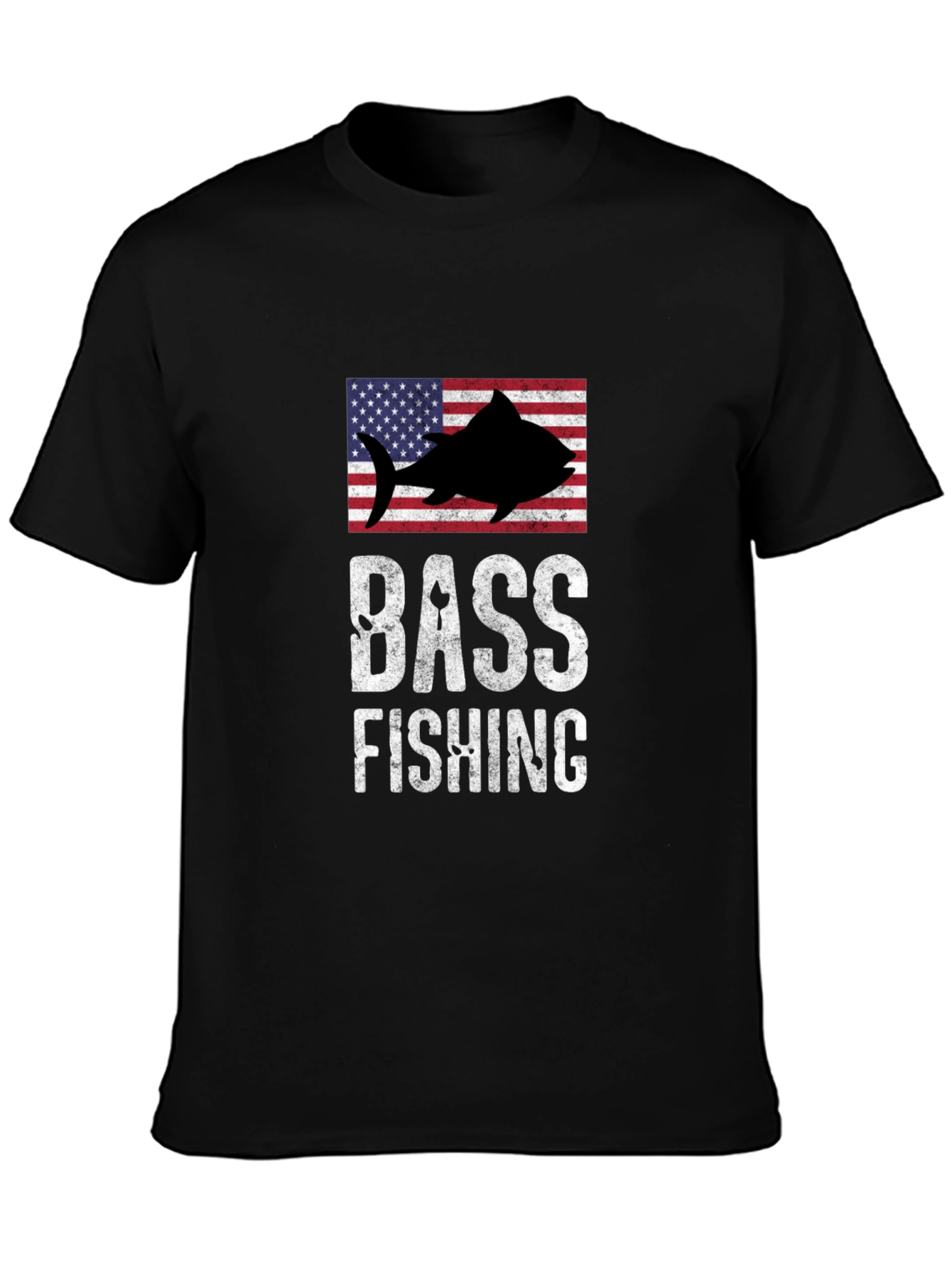 Bass Fishing American Flag Graphic T-Shirt