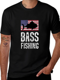 Bass Fishing American Flag Graphic T-Shirt