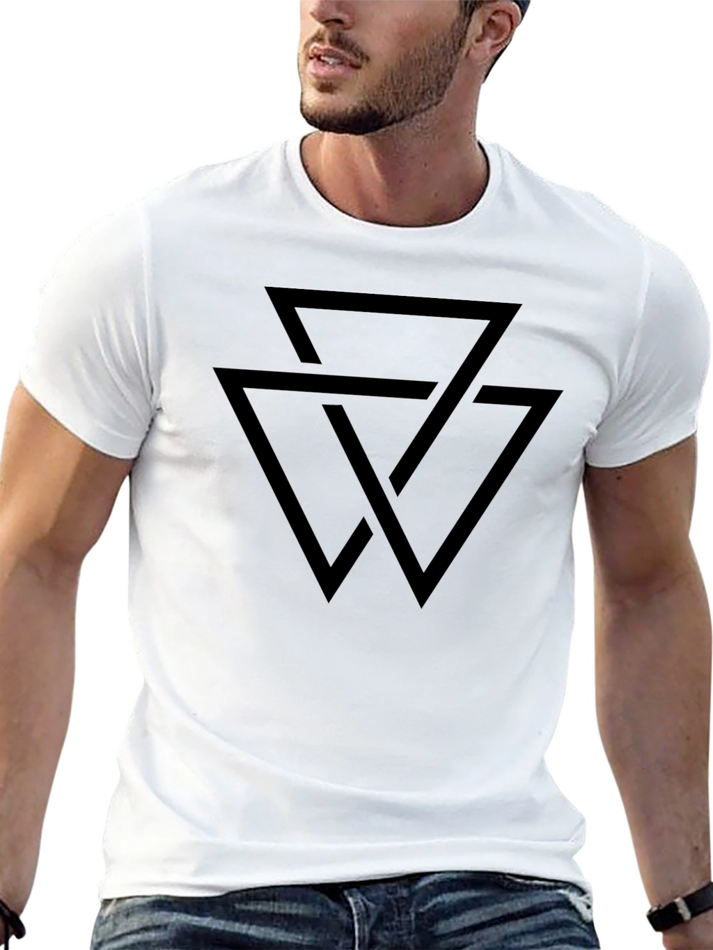 Geometric Triangle Design Black T-Shirt