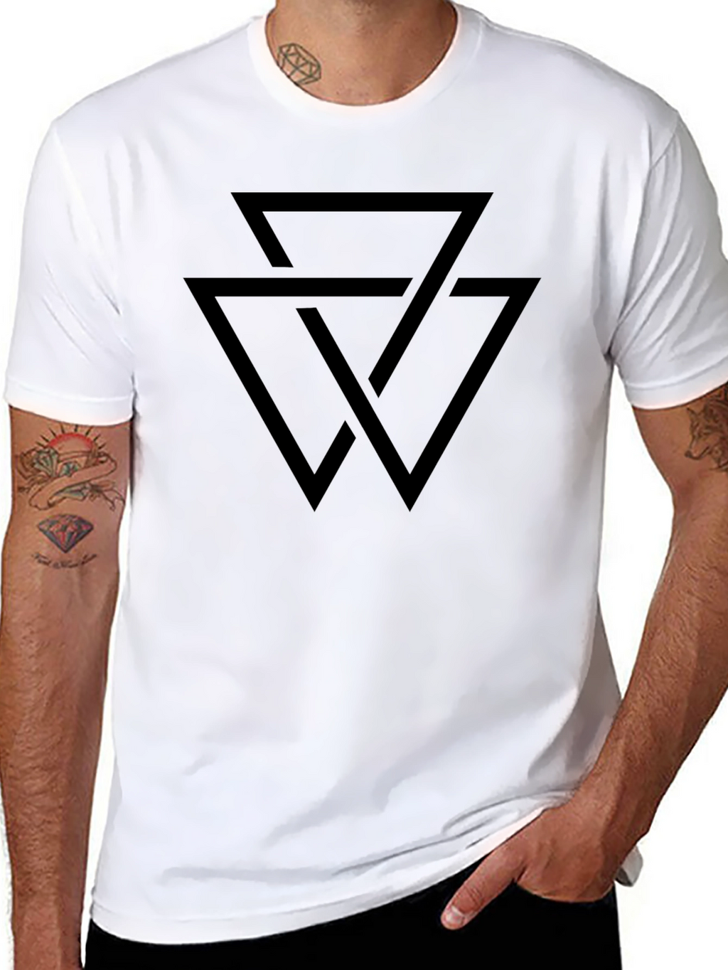 Geometric Triangle Design Black T-Shirt