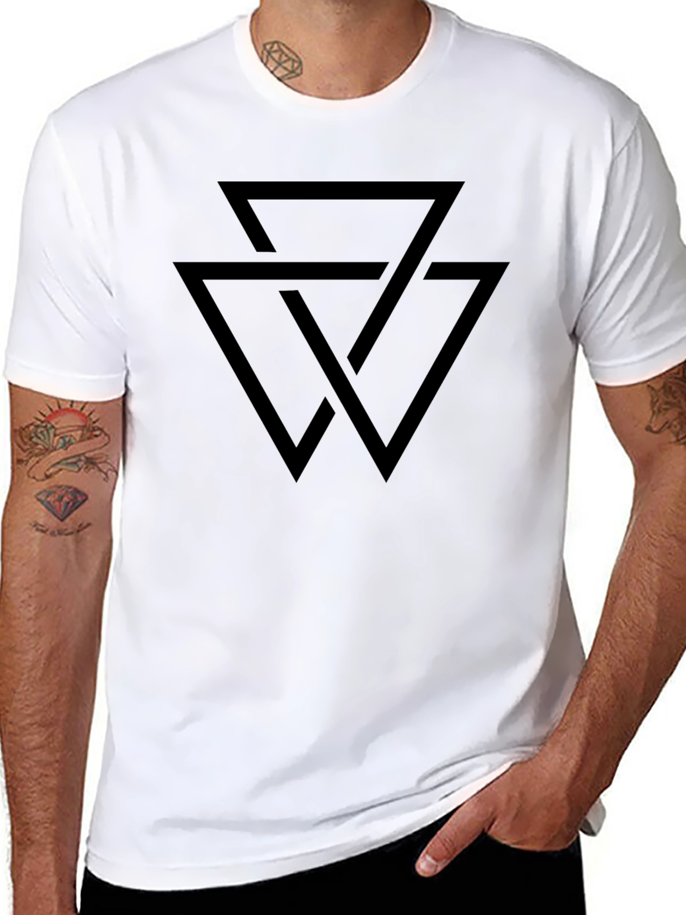 Geometric Triangle Design Black T-Shirt