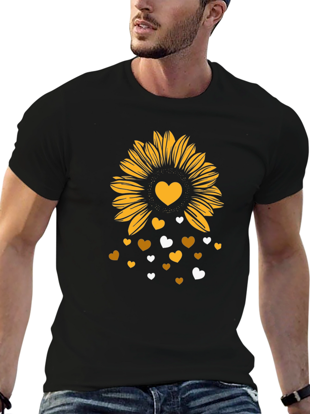 Sunflower Heart Graphic Tee - Stylish Mens Black T-Shirt
