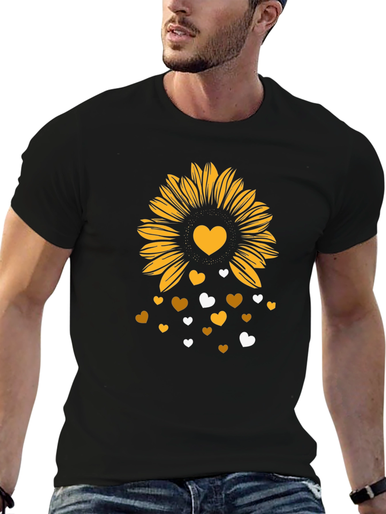 Sunflower Heart Graphic Tee - Stylish Mens Black T-Shirt