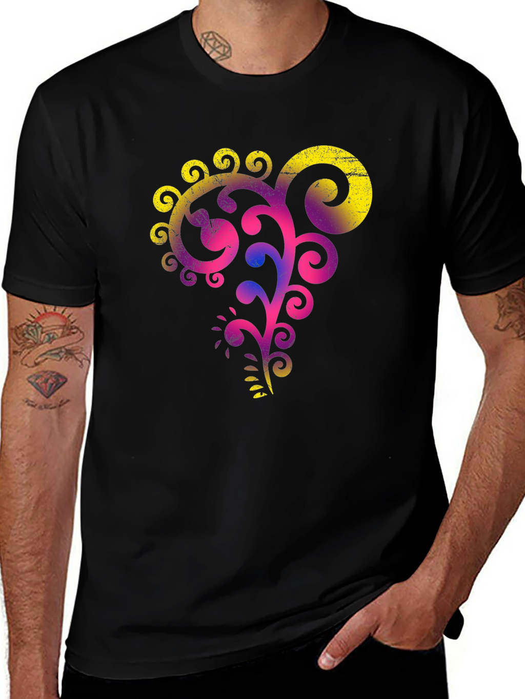 Stylish Black Tee with Vibrant Floral Graphic