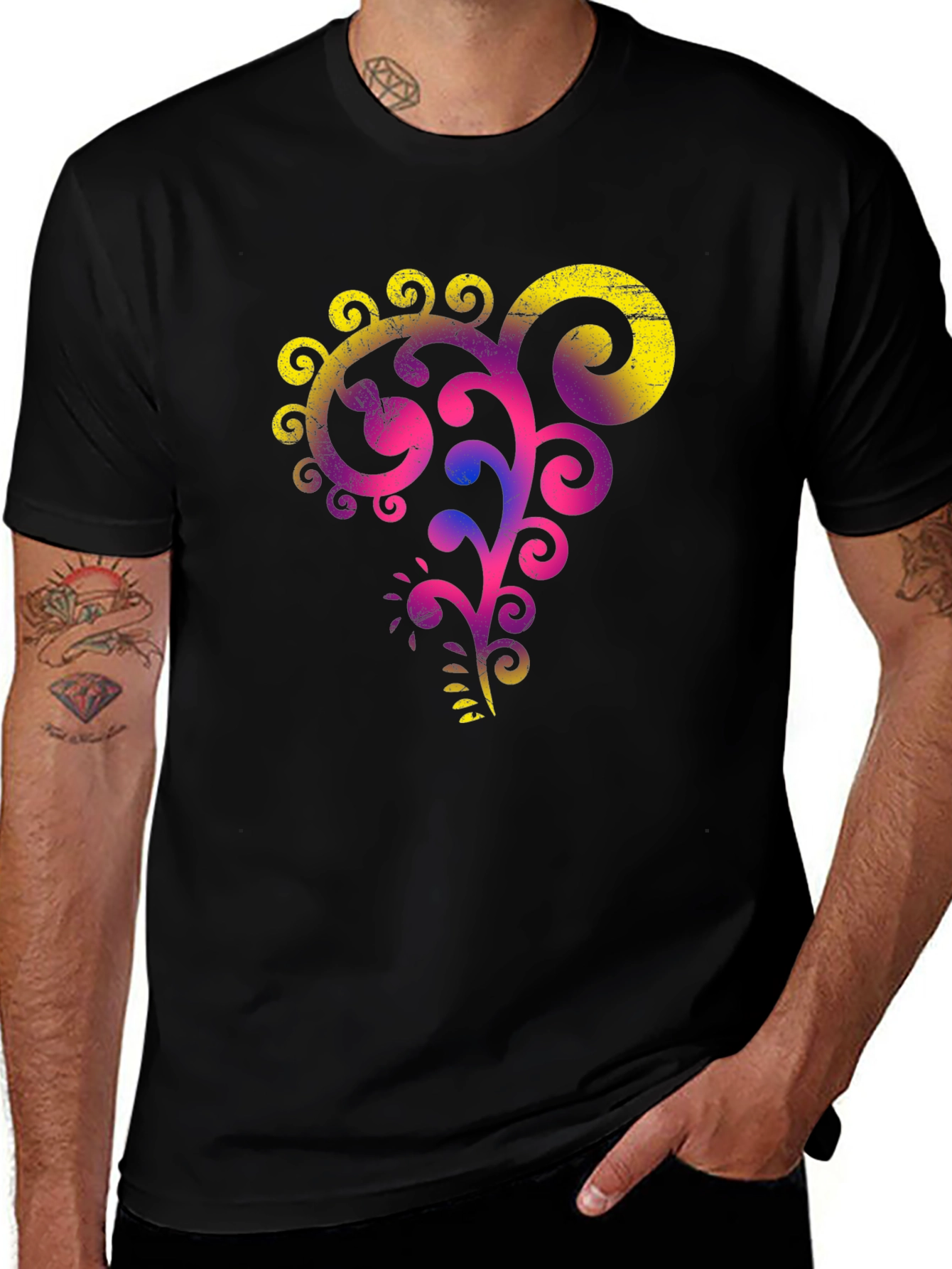 Stylish Black Tee with Vibrant Floral Graphic