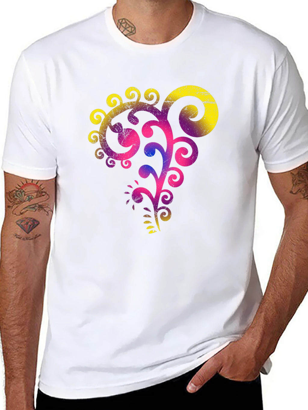 Stylish Black Tee with Vibrant Floral Graphic