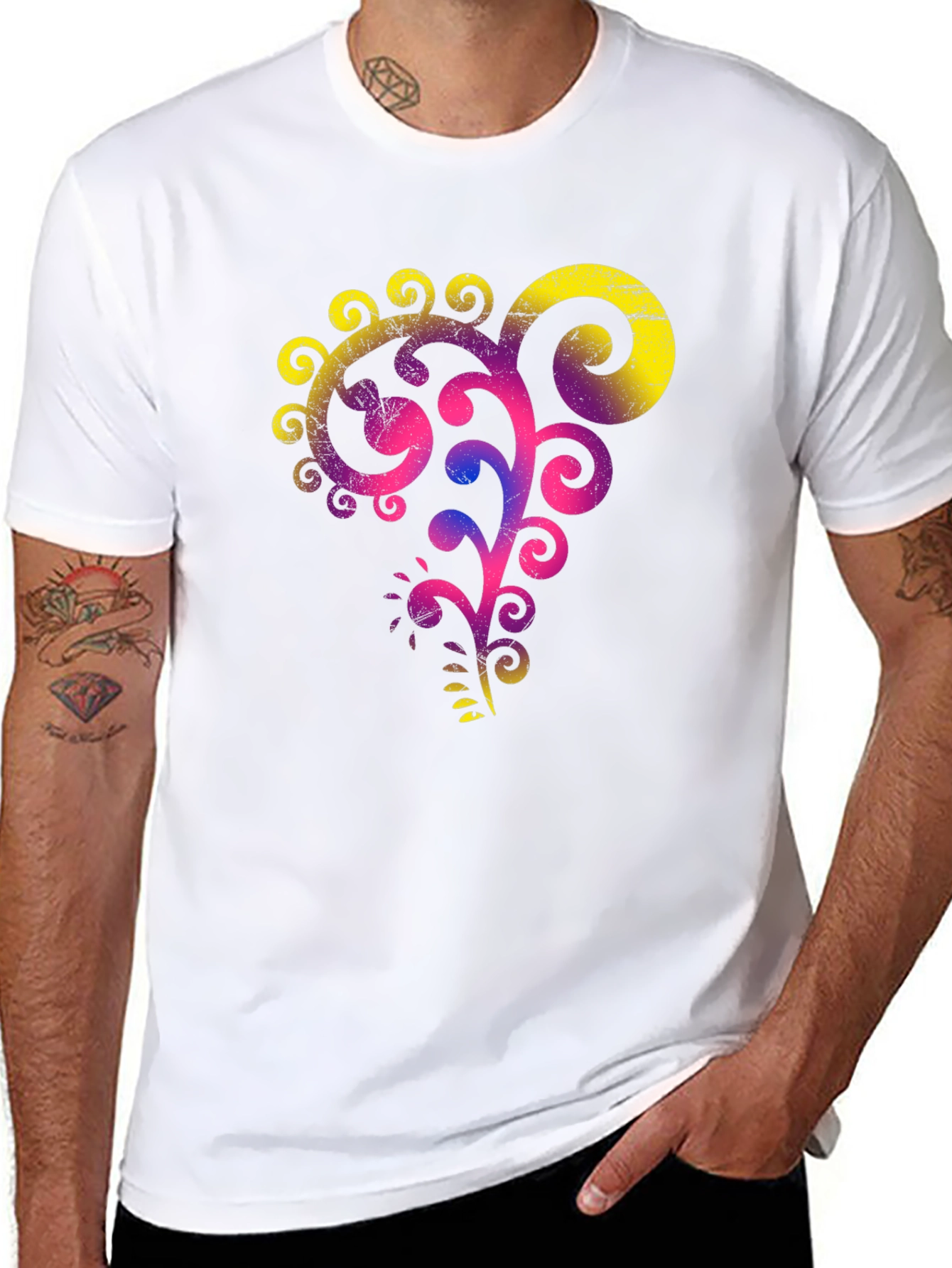 Stylish Black Tee with Vibrant Floral Graphic
