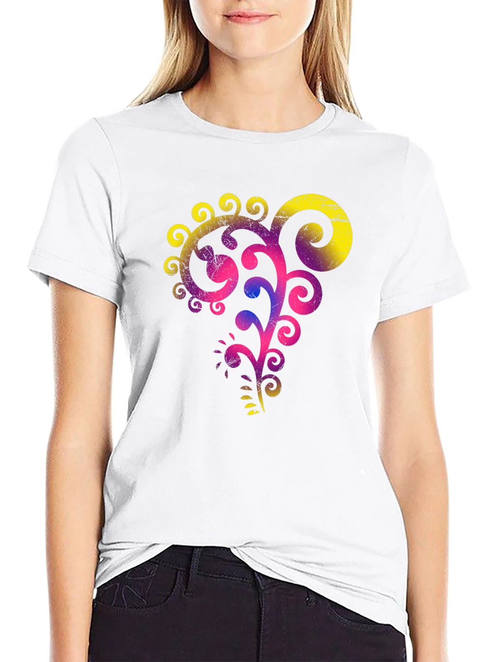 Stylish Black Tee with Vibrant Floral Graphic