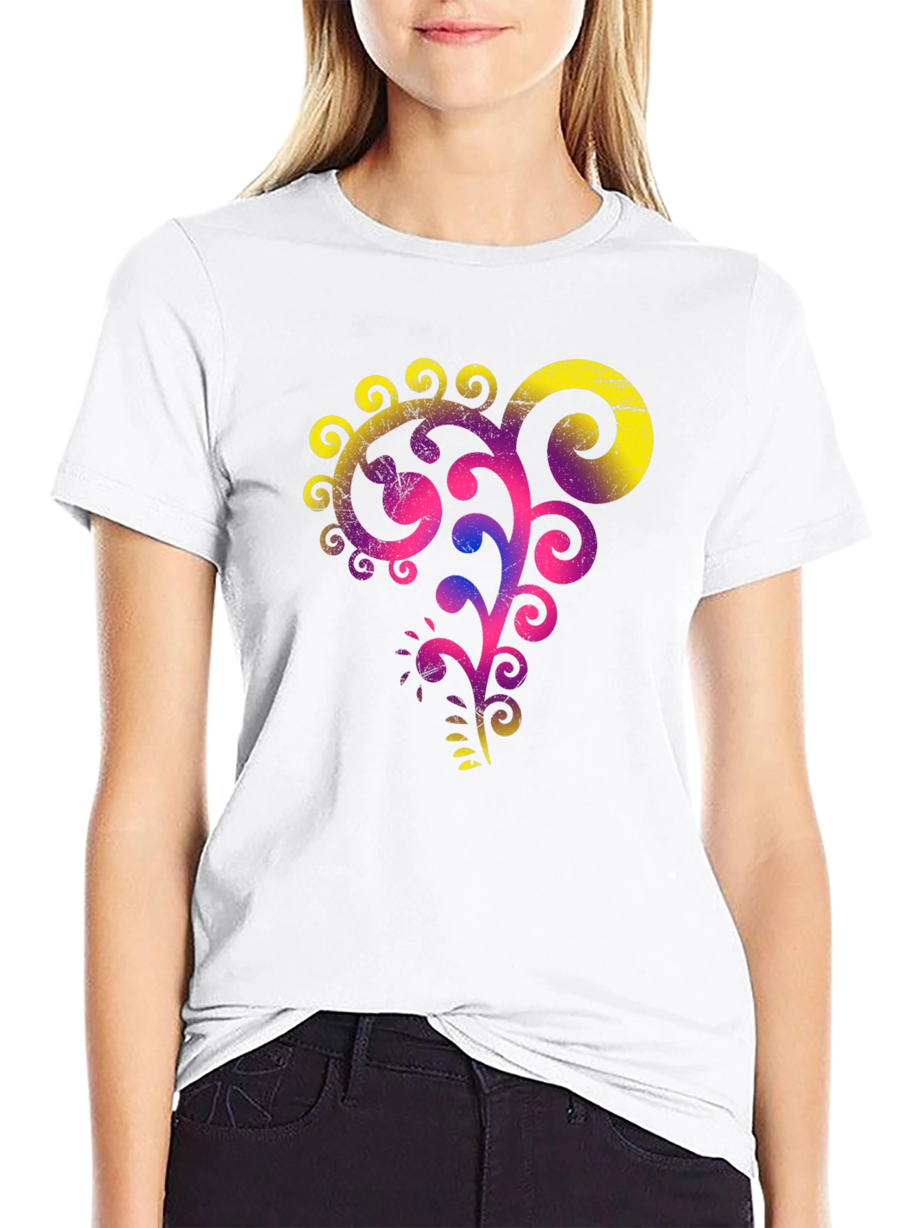 Stylish Black Tee with Vibrant Floral Graphic
