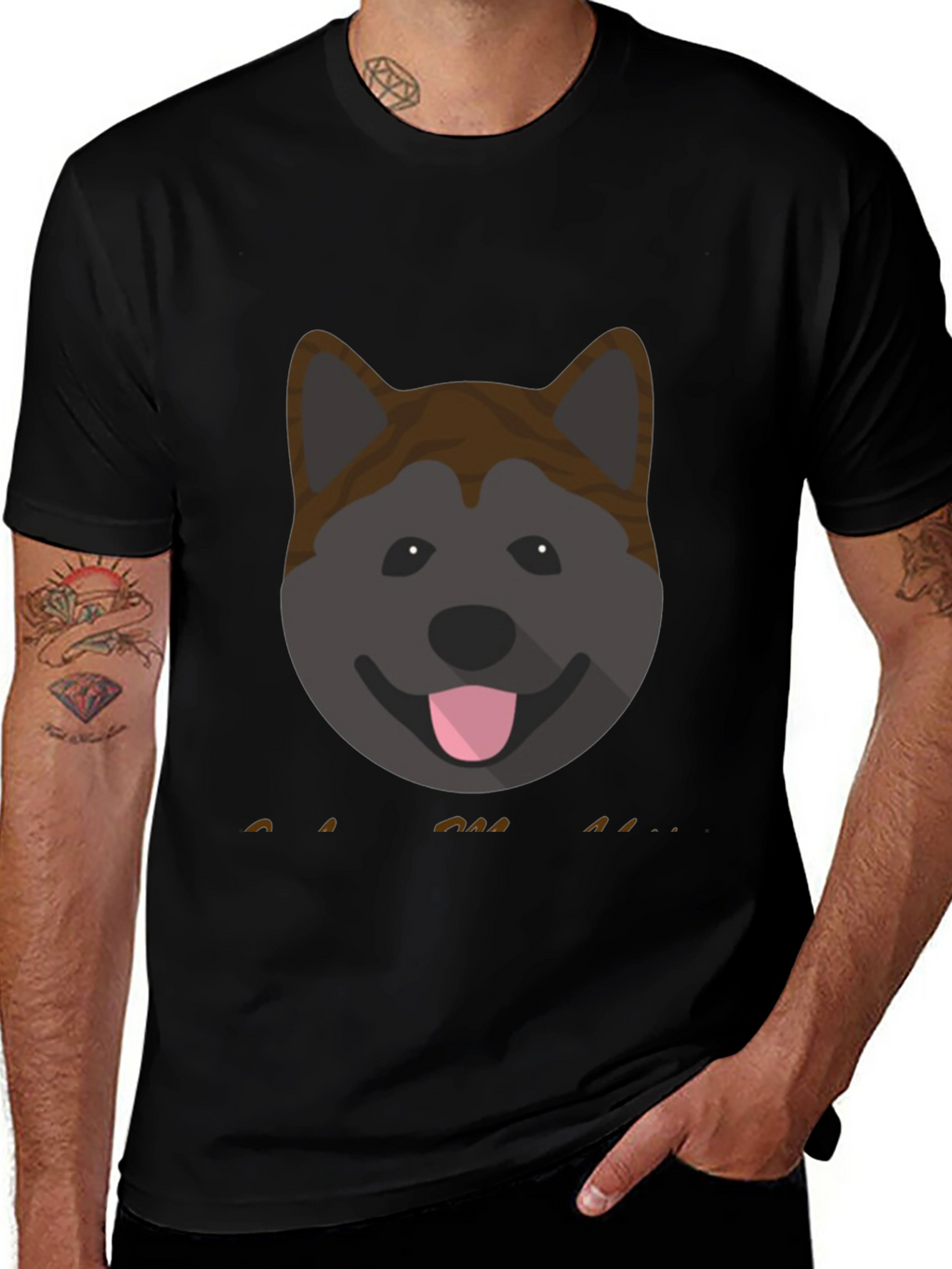Akita Dog Graphic Print Mens Black T-Shirt