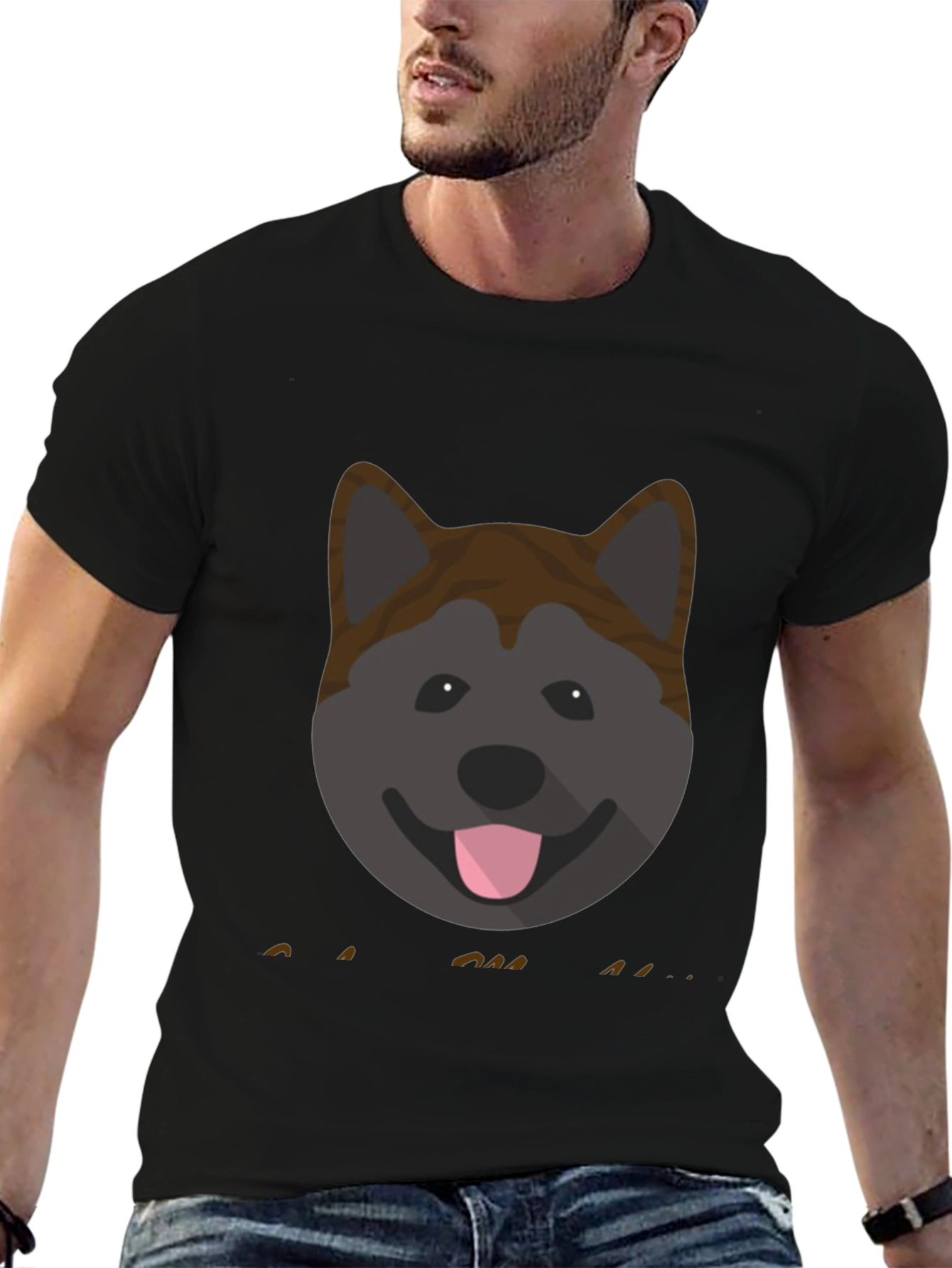 Akita Dog Graphic Print Mens Black T-Shirt