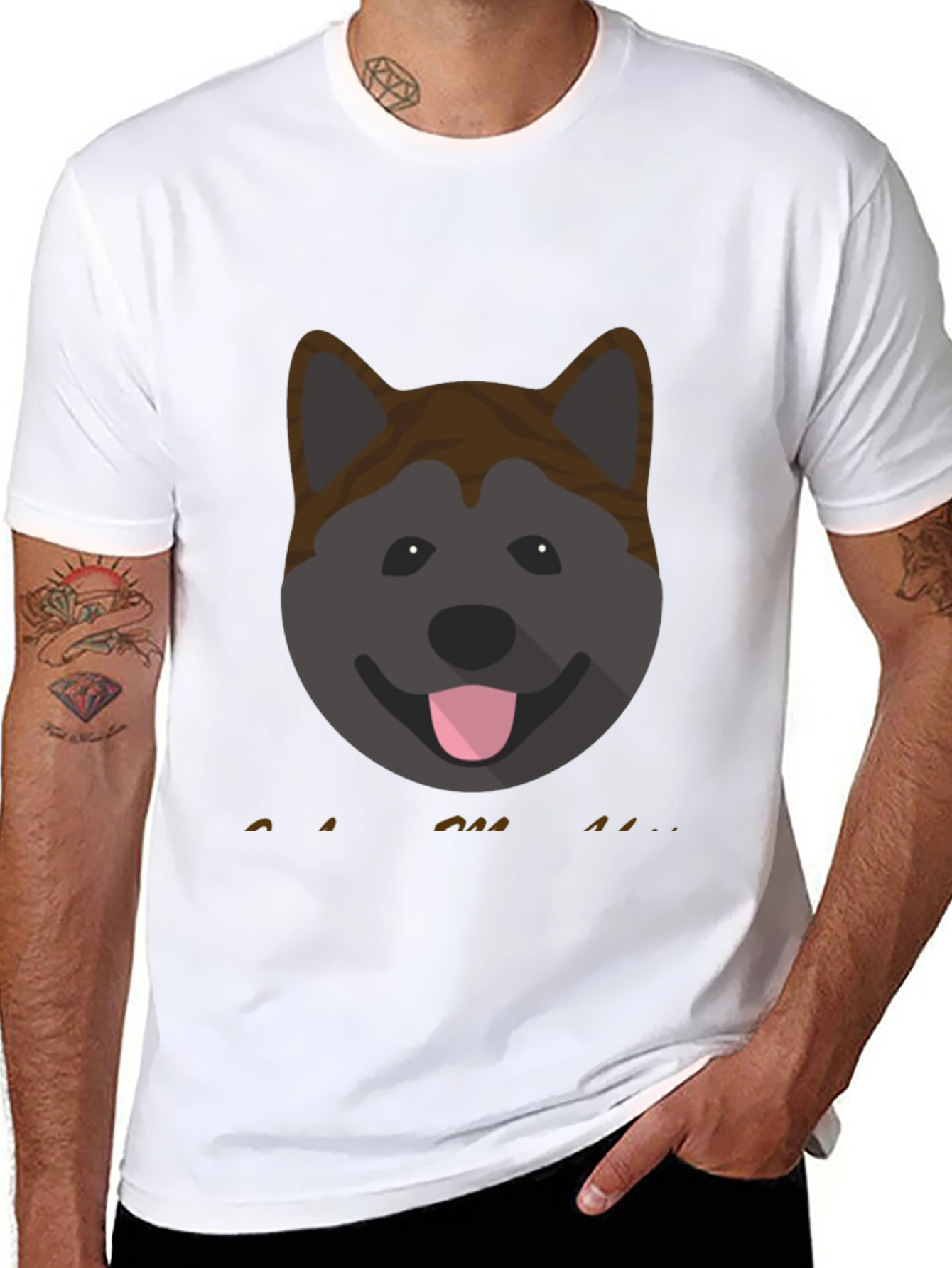 Akita Dog Graphic Print Mens Black T-Shirt