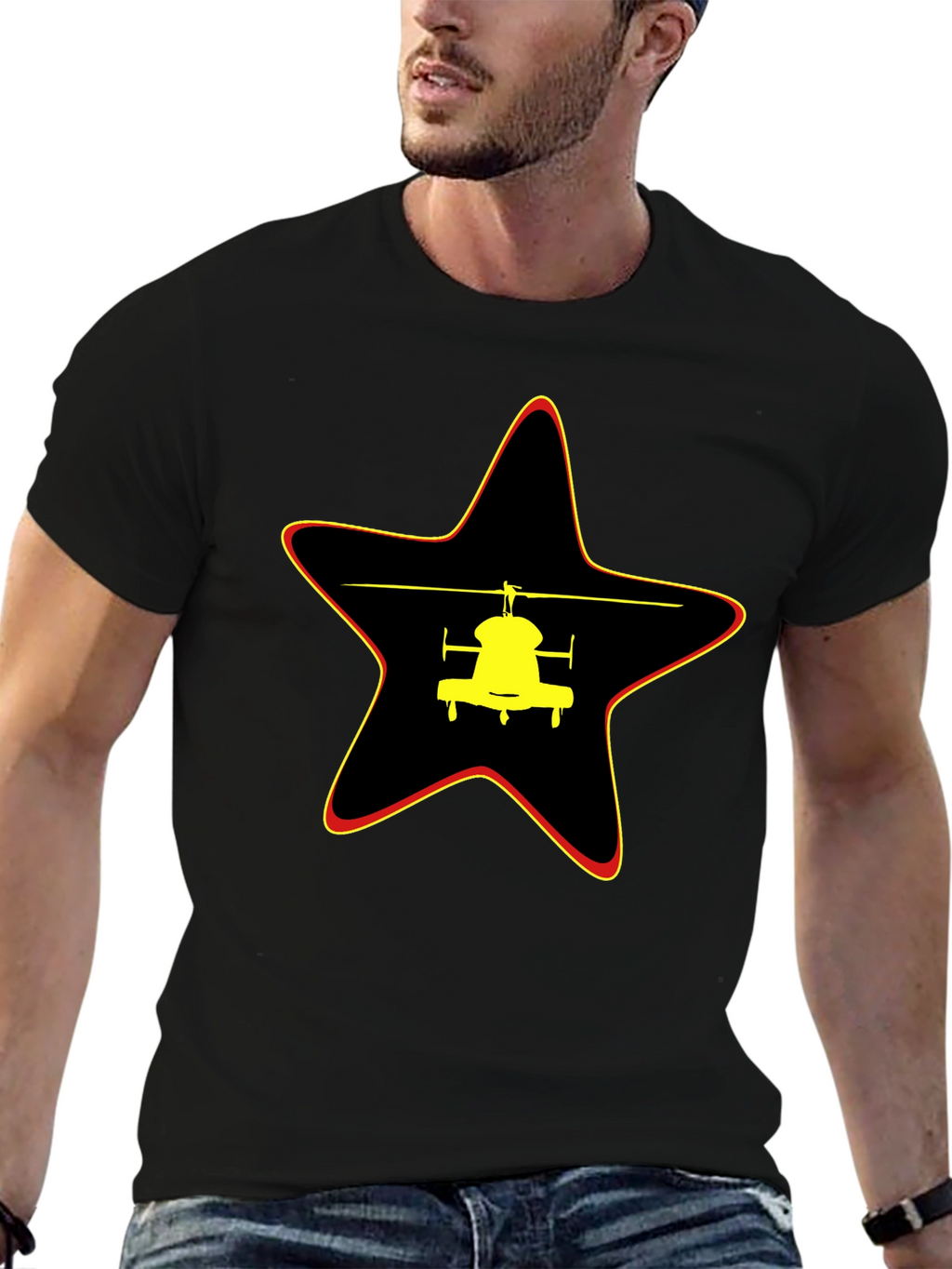 Helicopter Star Graphic Black T-Shirt