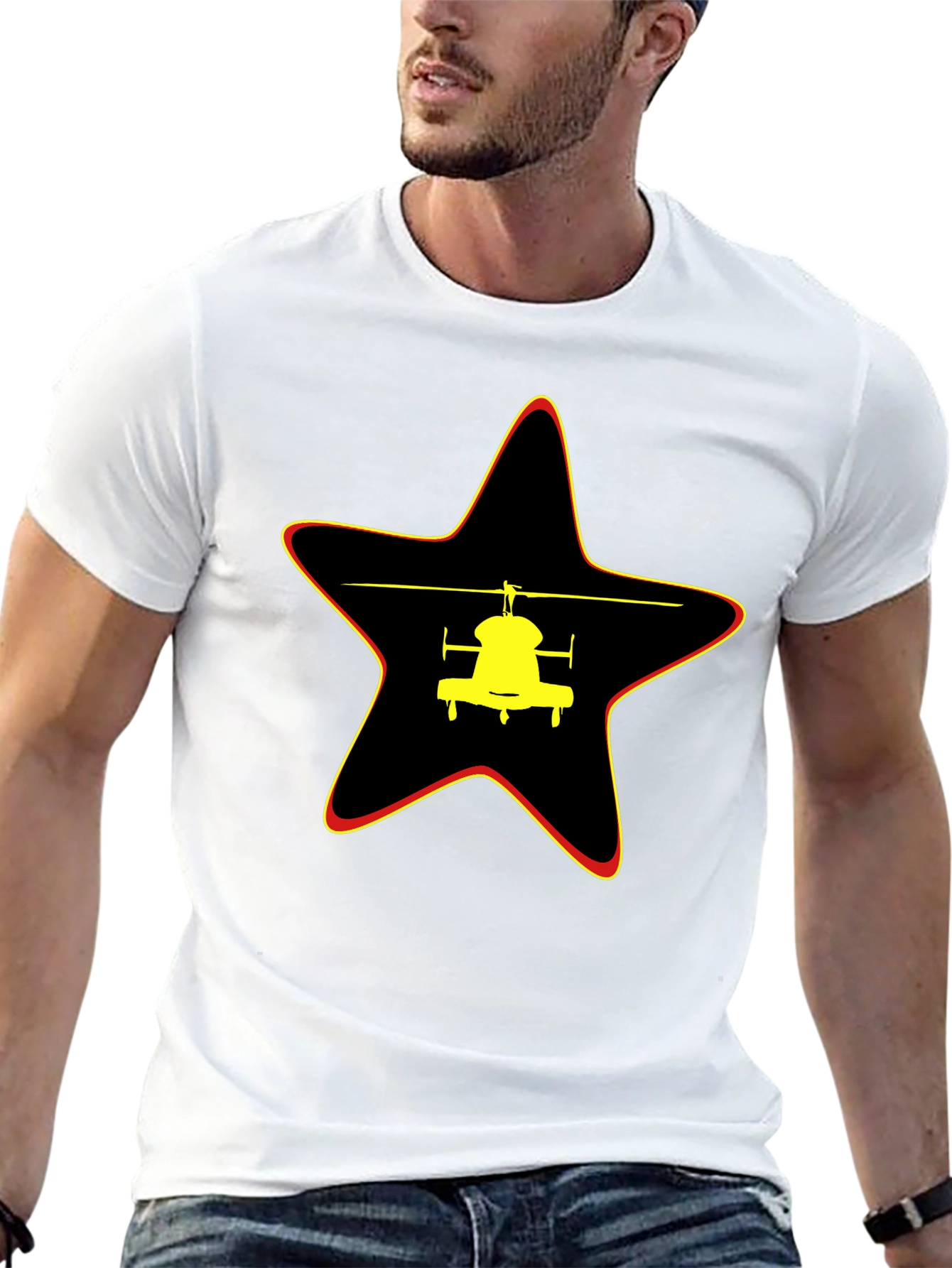 Helicopter Star Graphic Black T-Shirt