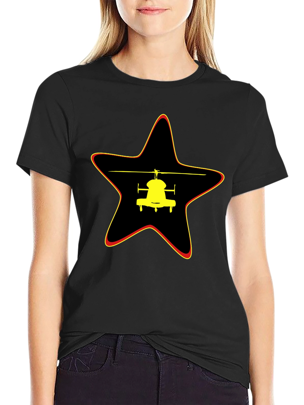 Helicopter Star Graphic Black T-Shirt