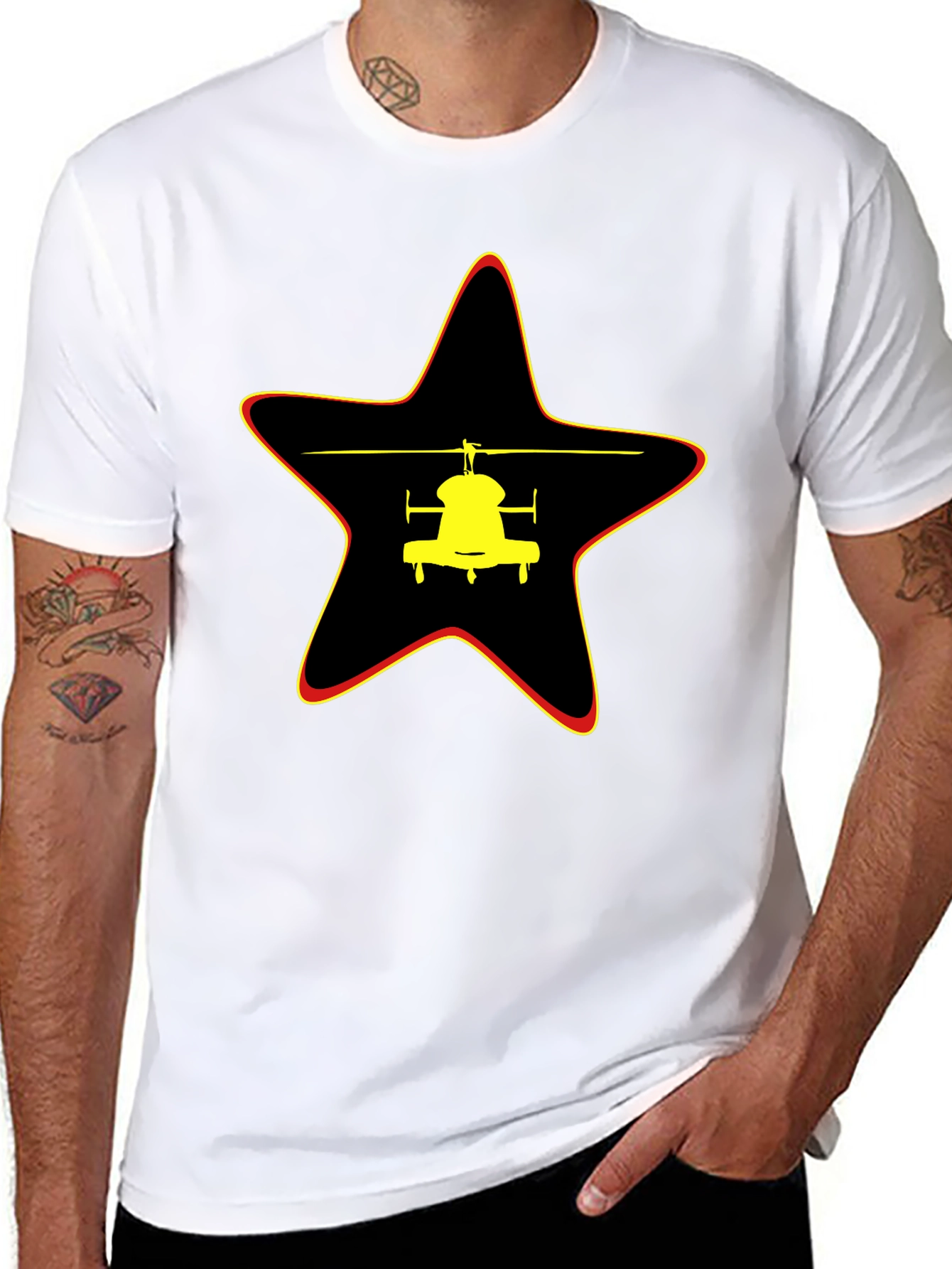 Helicopter Star Graphic Black T-Shirt