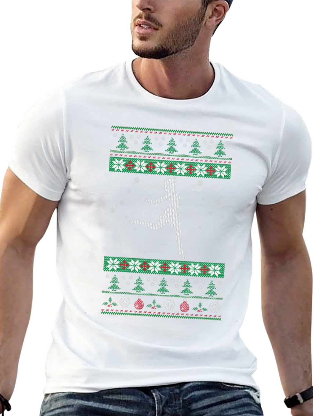 Festive Runner T-Shirt: Ugly Christmas Sweater Style