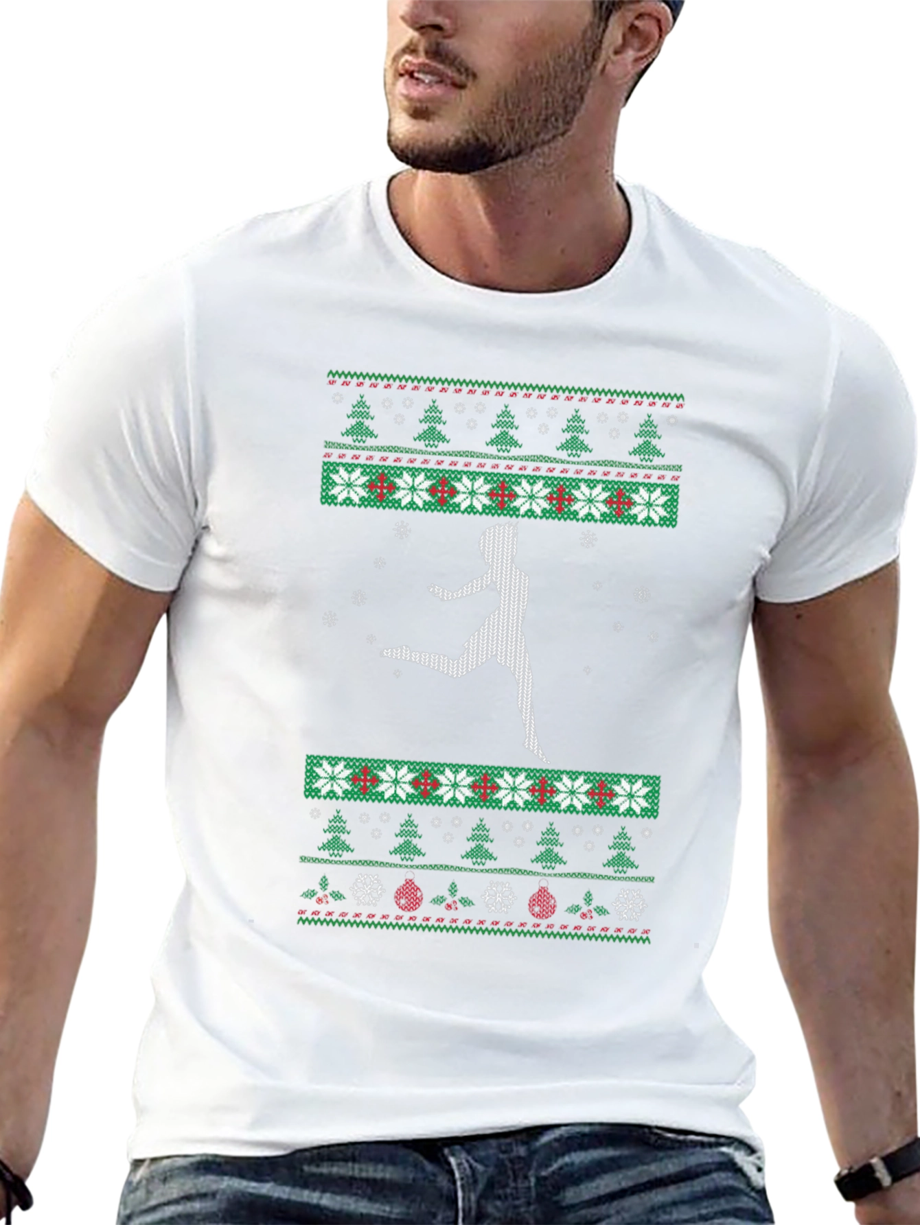 Festive Runner T-Shirt: Ugly Christmas Sweater Style