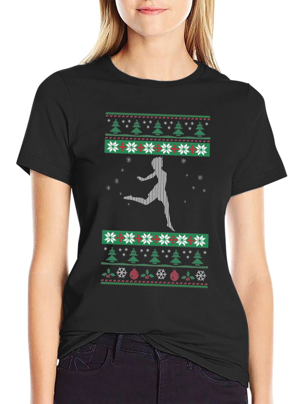 Festive Runner T-Shirt: Ugly Christmas Sweater Style