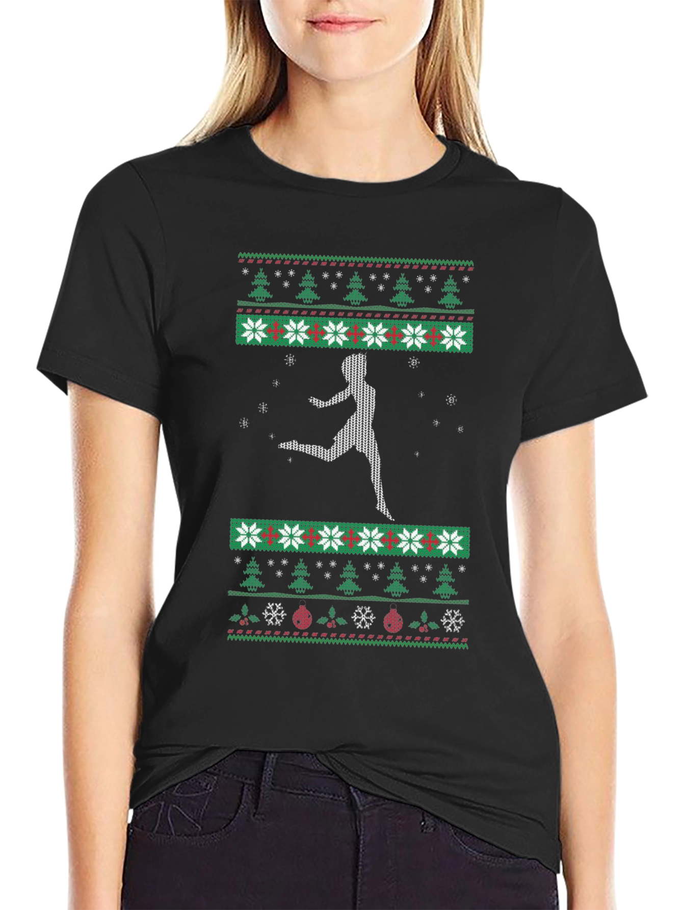 Festive Runner T-Shirt: Ugly Christmas Sweater Style