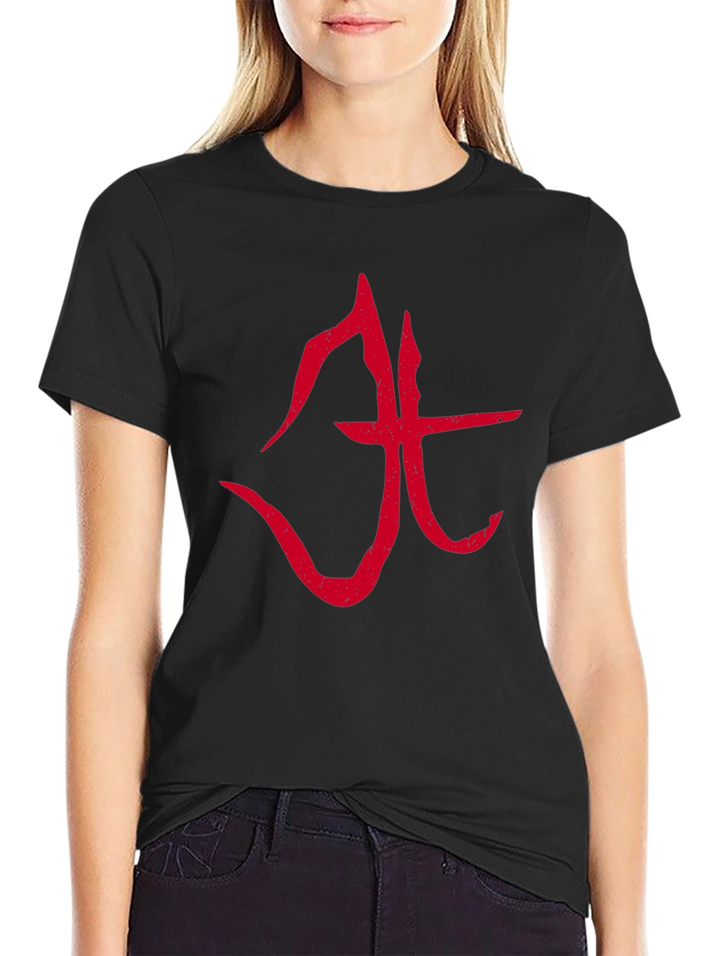 Abstract Red Symbol Graphic T-Shirt - Black