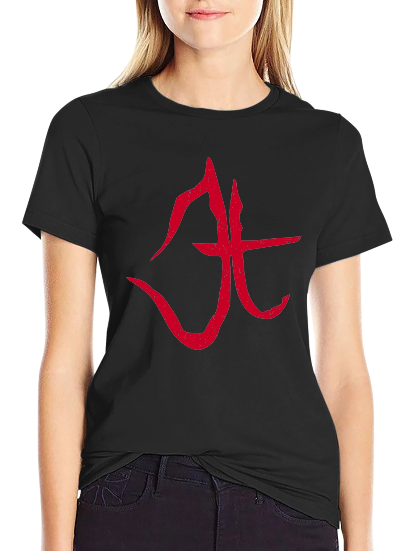 Abstract Red Symbol Graphic T-Shirt - Black