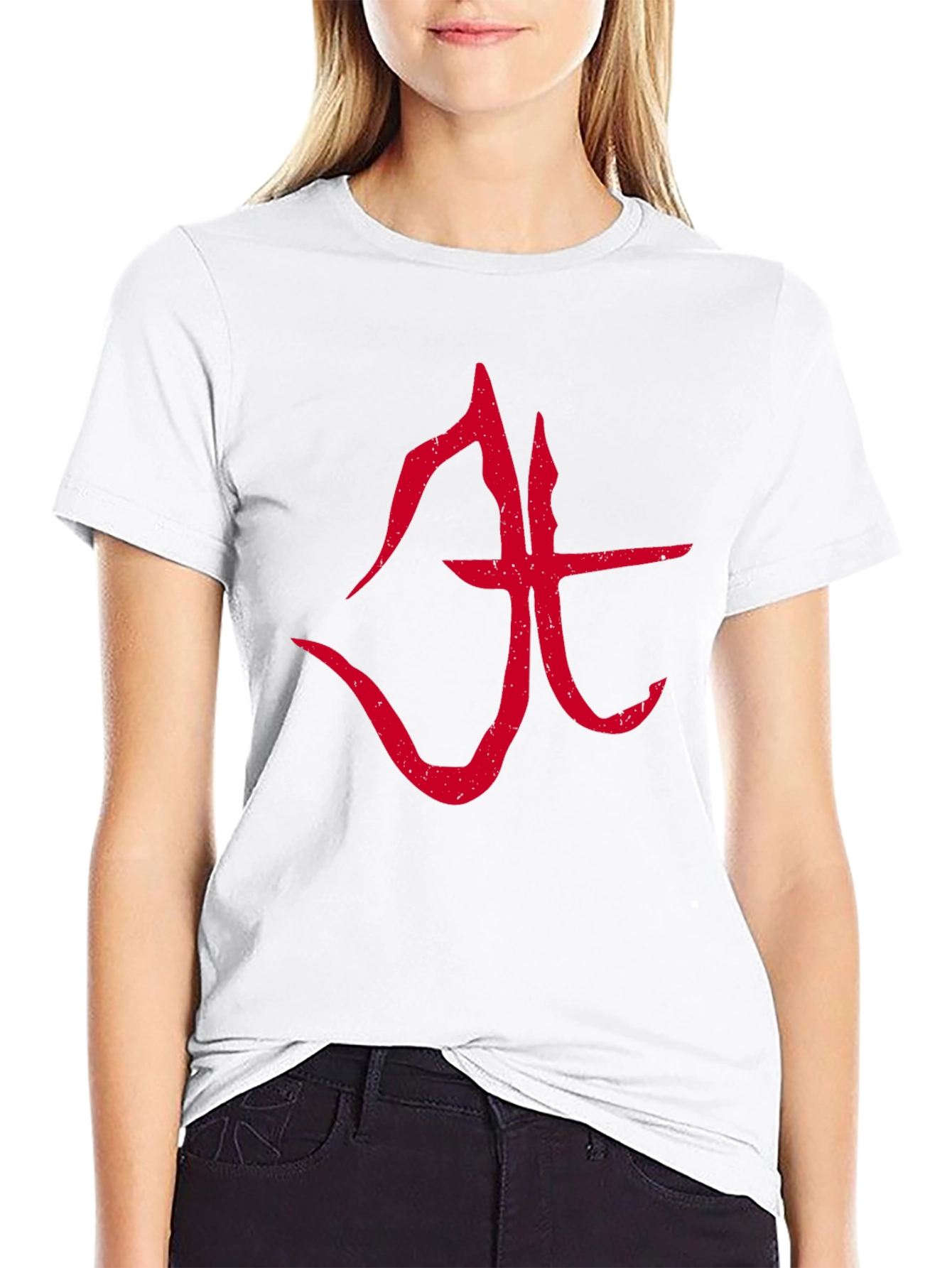 Abstract Red Symbol Graphic T-Shirt - Black