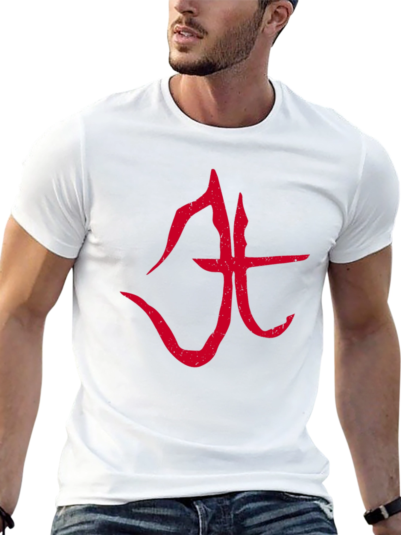 Abstract Red Symbol Graphic T-Shirt - Black
