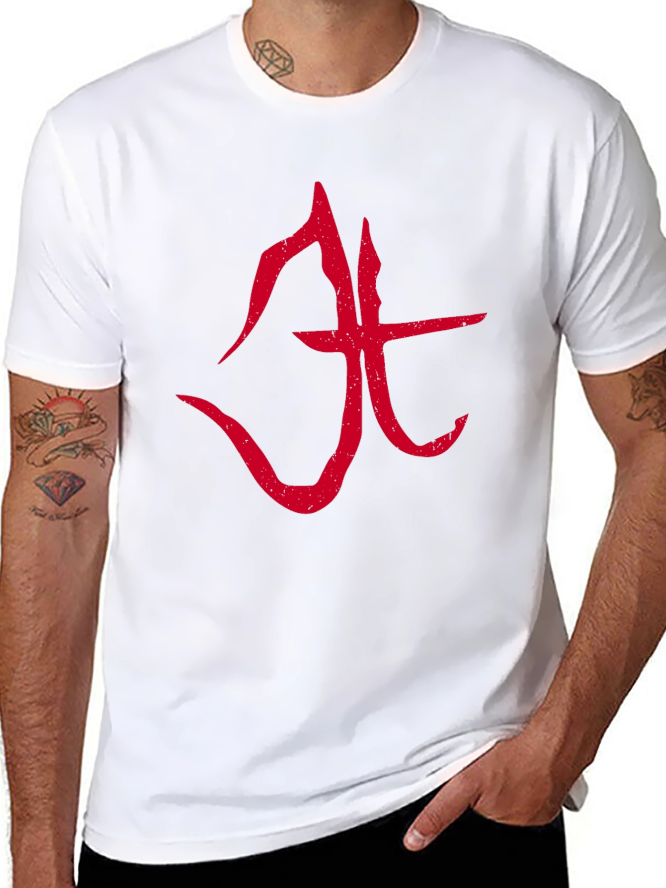 Abstract Red Symbol Graphic T-Shirt - Black