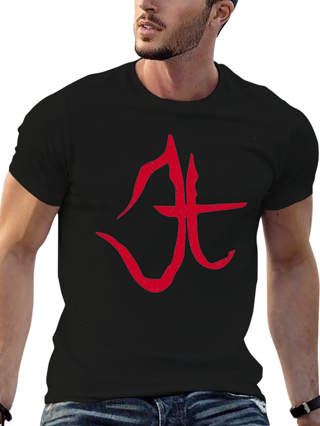 Abstract Red Symbol Graphic T-Shirt - Black